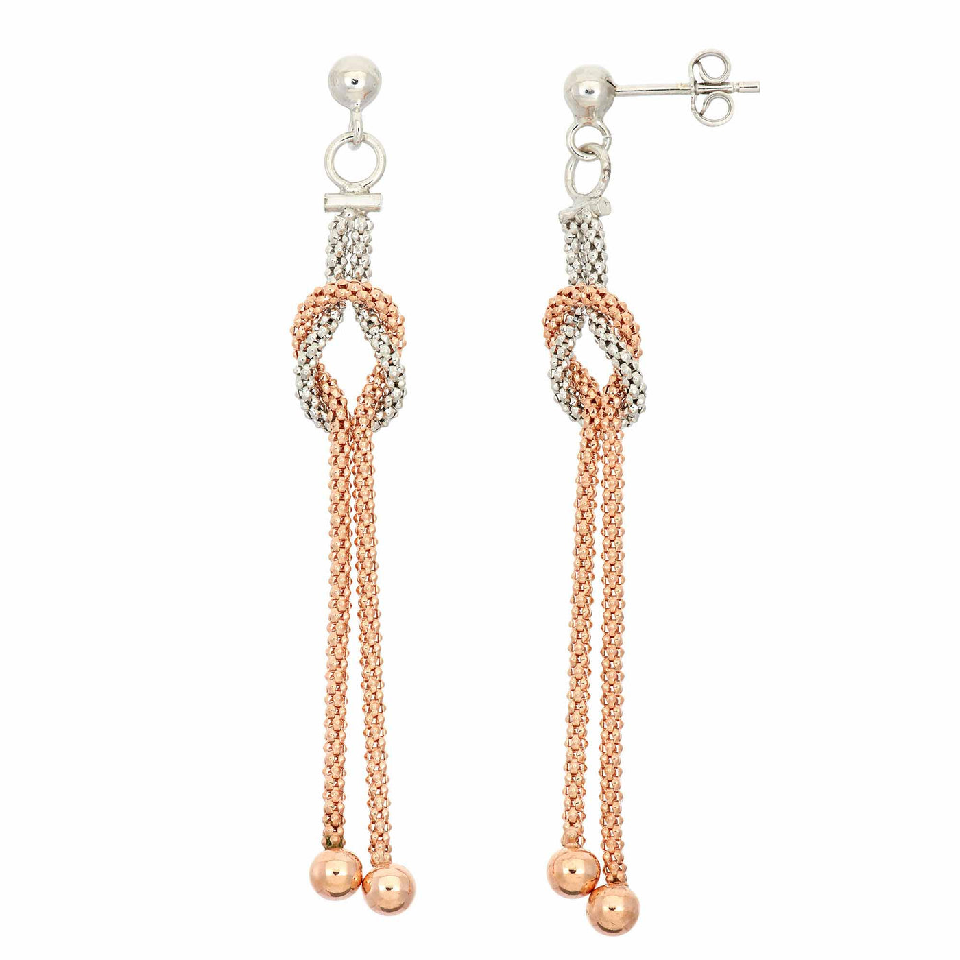 Rebecca Sloane Rhodium And Rose Gold Silver Mesh Knot Earring