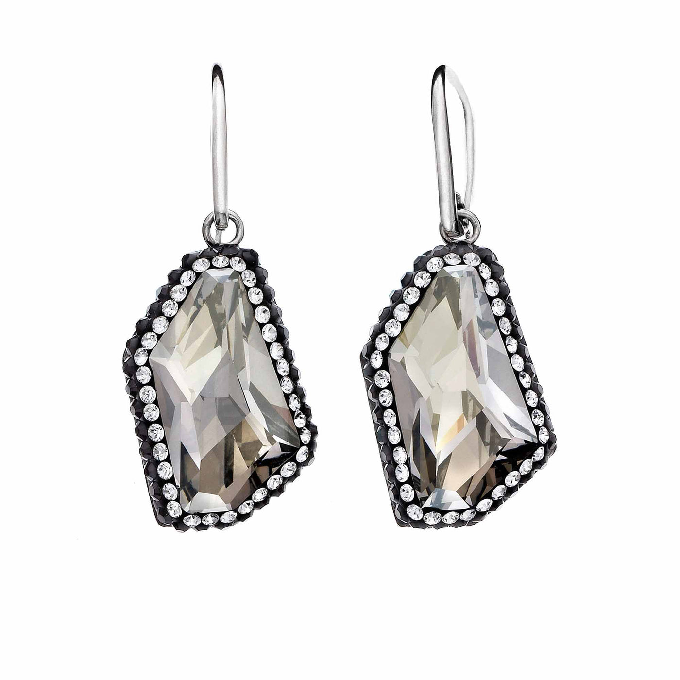 Rebecca Sloane Silver Asymmetrical Crystal With Pave Earring