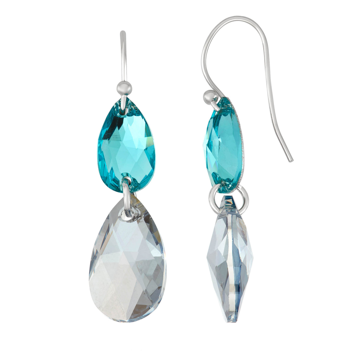 Rebecca Sloane Silver Duo Tear Drop Earring With Blue Crystals
