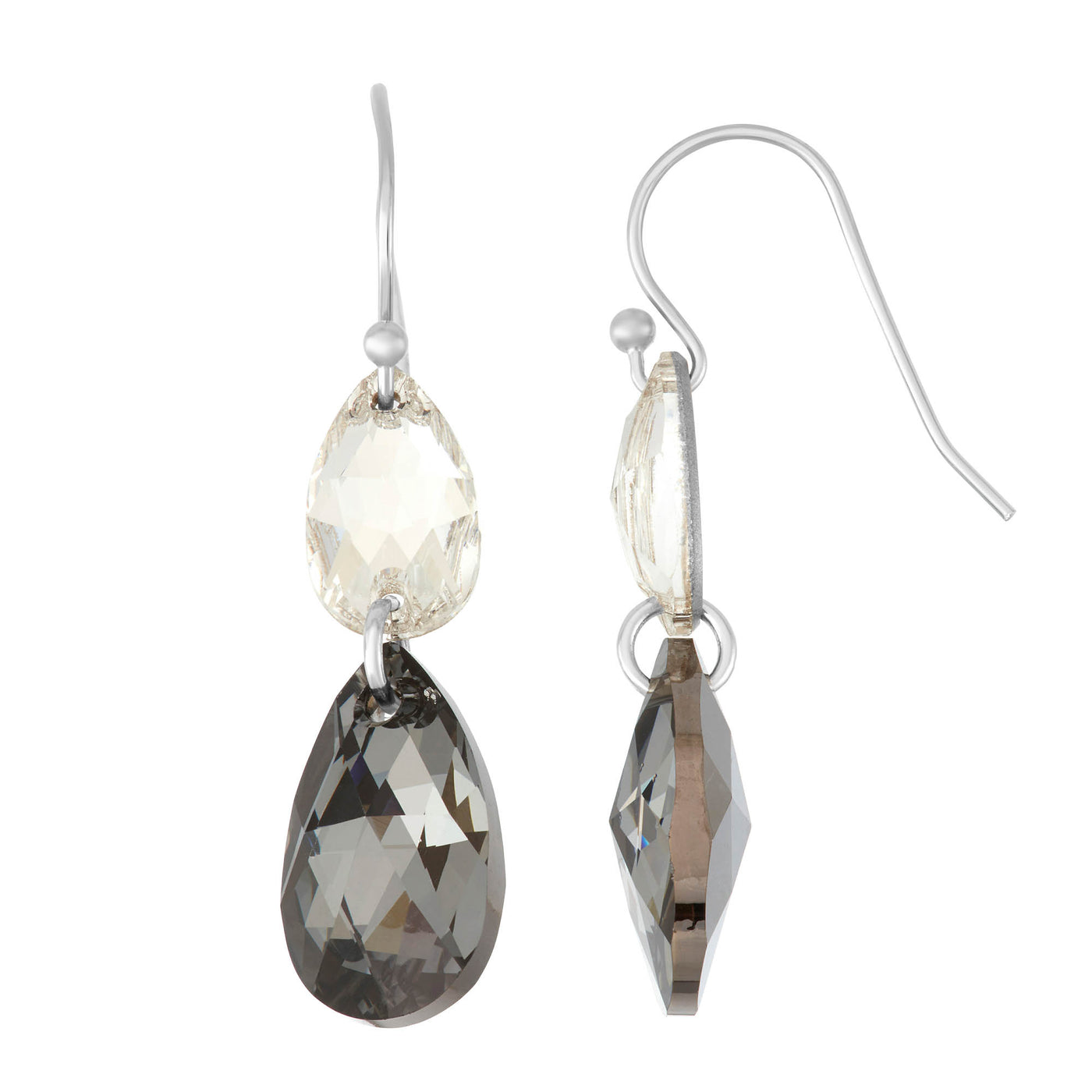 Rebecca Sloane Silver Duo Tear Drop Earring With Silver Crystals