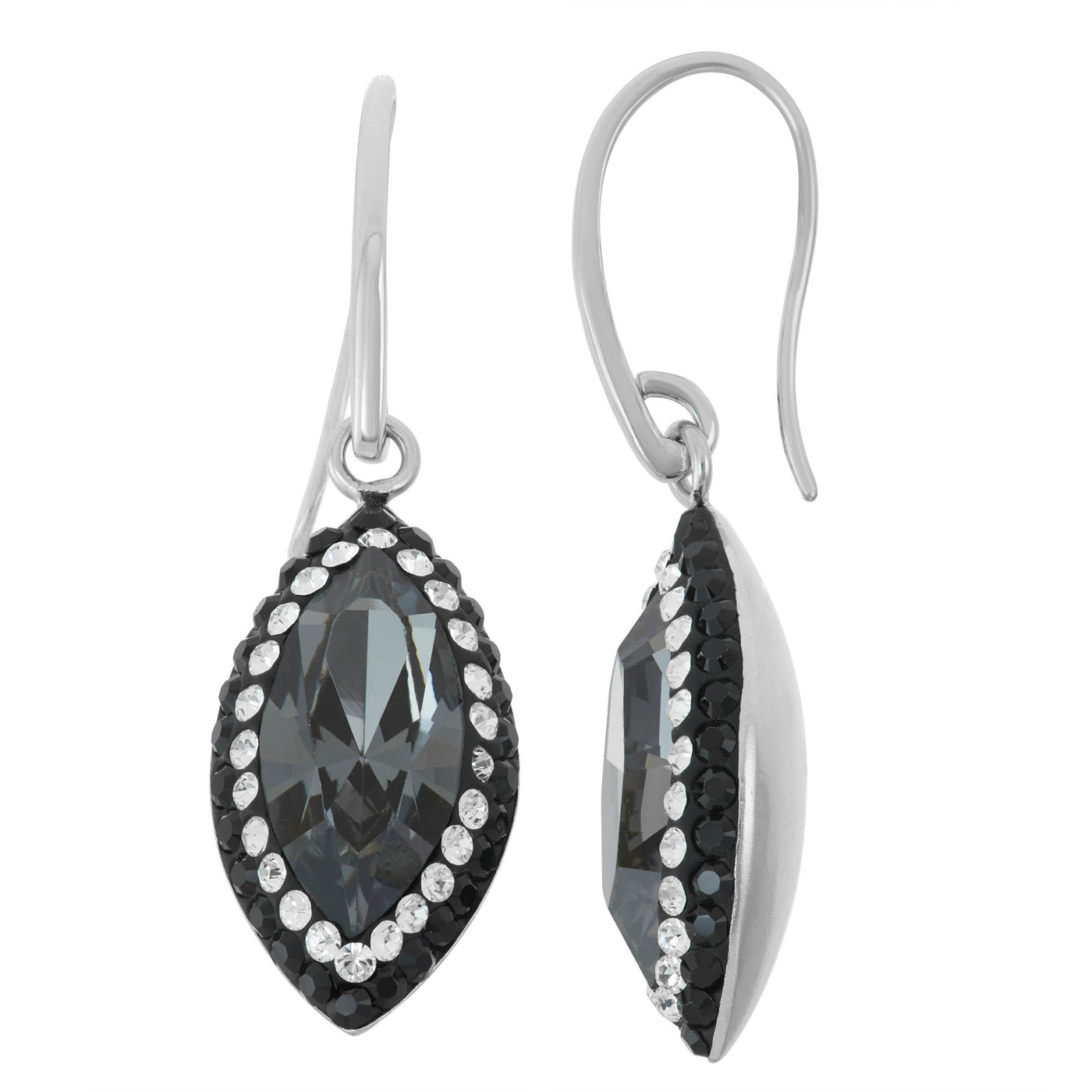 Rebecca Sloane Silver Elliptical Crystal With Black Pave Earring