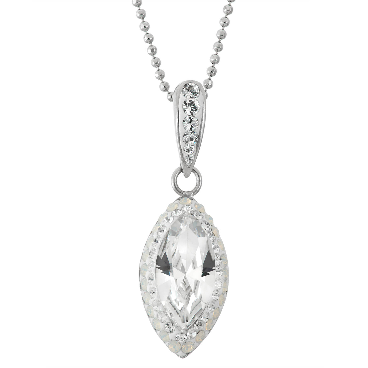 Rebecca Sloane Silver Elliptical Crystal With White Pave Pendant