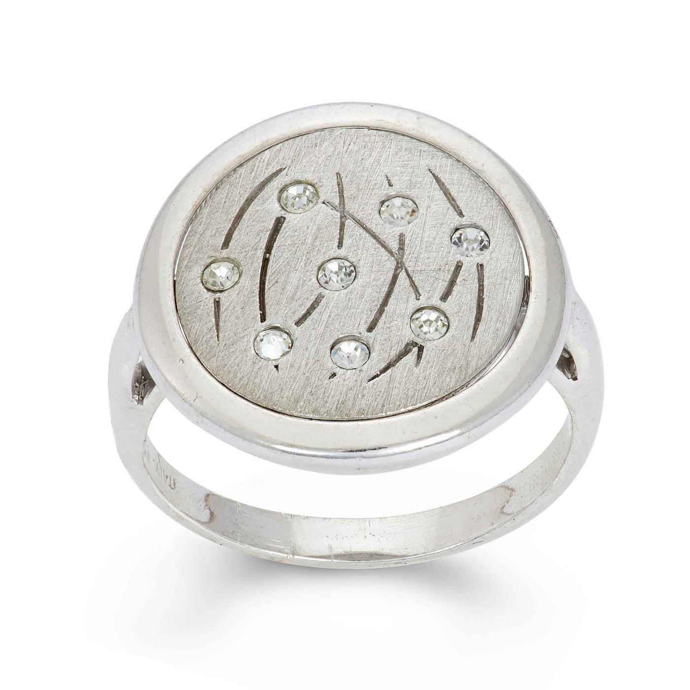 Rebecca Sloane Rhodium Plated Silver Matte Ring With Crystal