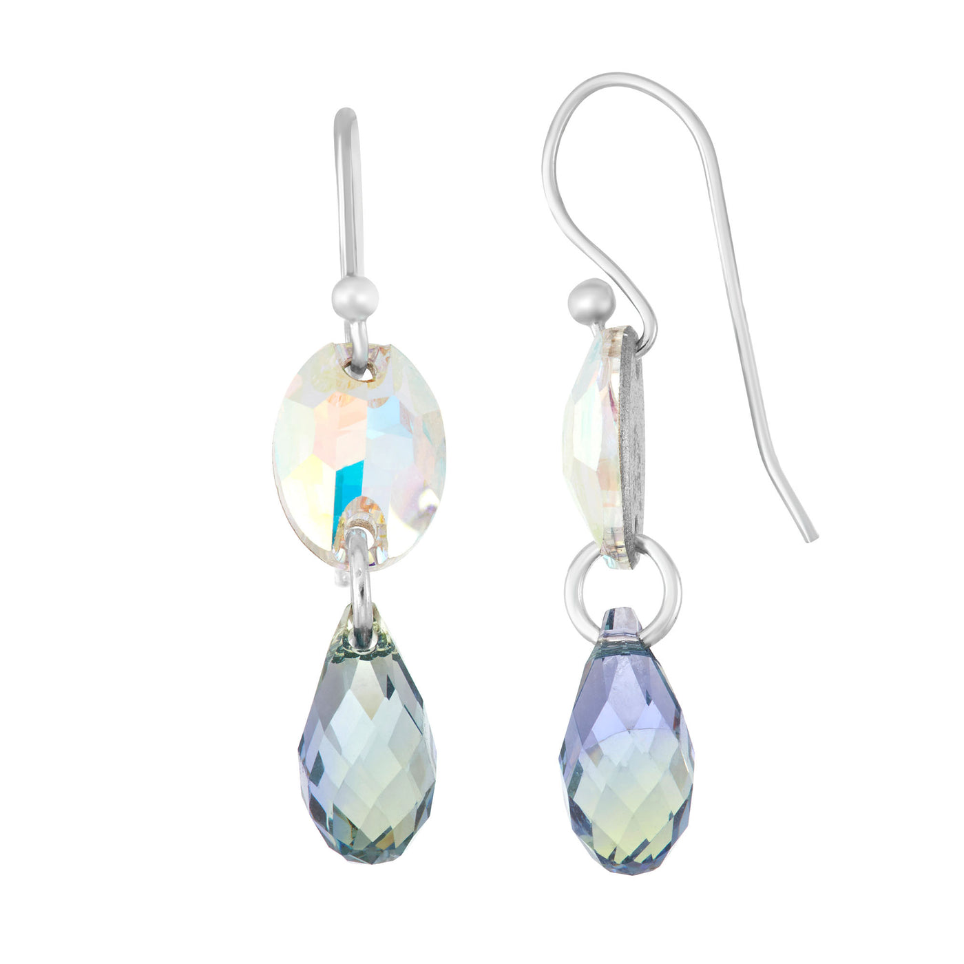 Rebecca Sloane Silver Oval Tear Drop Earring With Aurora Crystals