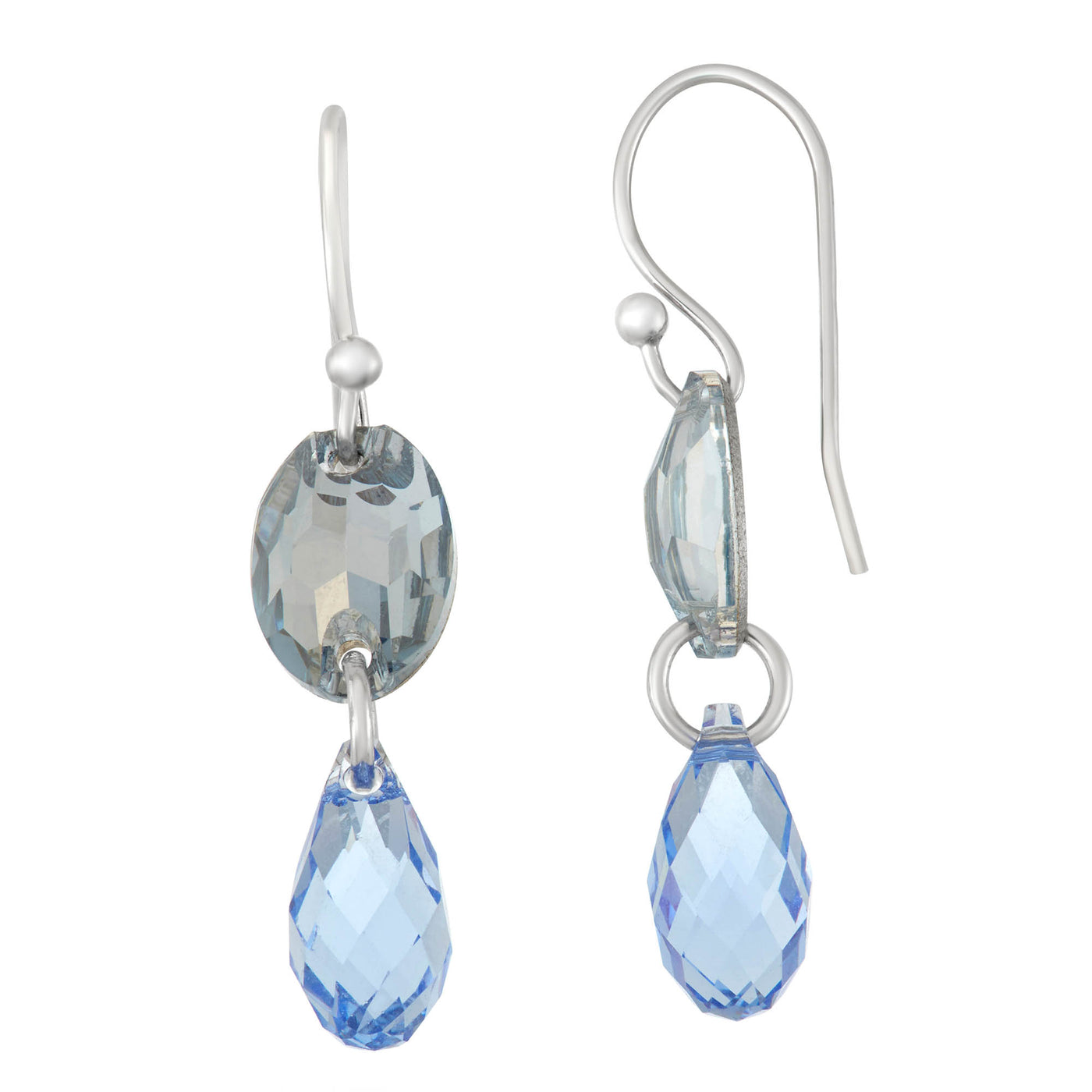 Rebecca Sloane Silver Oval Tear Drop Earring With Blue Crystals