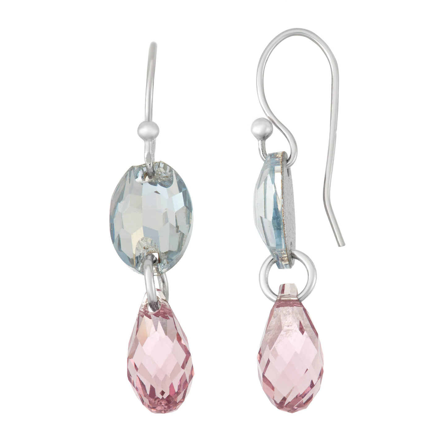 Rebecca Sloane Silver Oval Tear Drop Earring With Pink Crystals