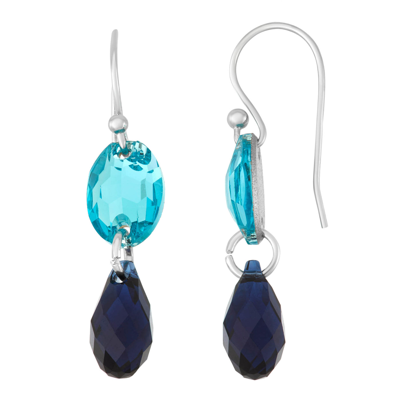 Rebecca Sloane Silver Oval Tear Drop Earring With Indigo Crystals