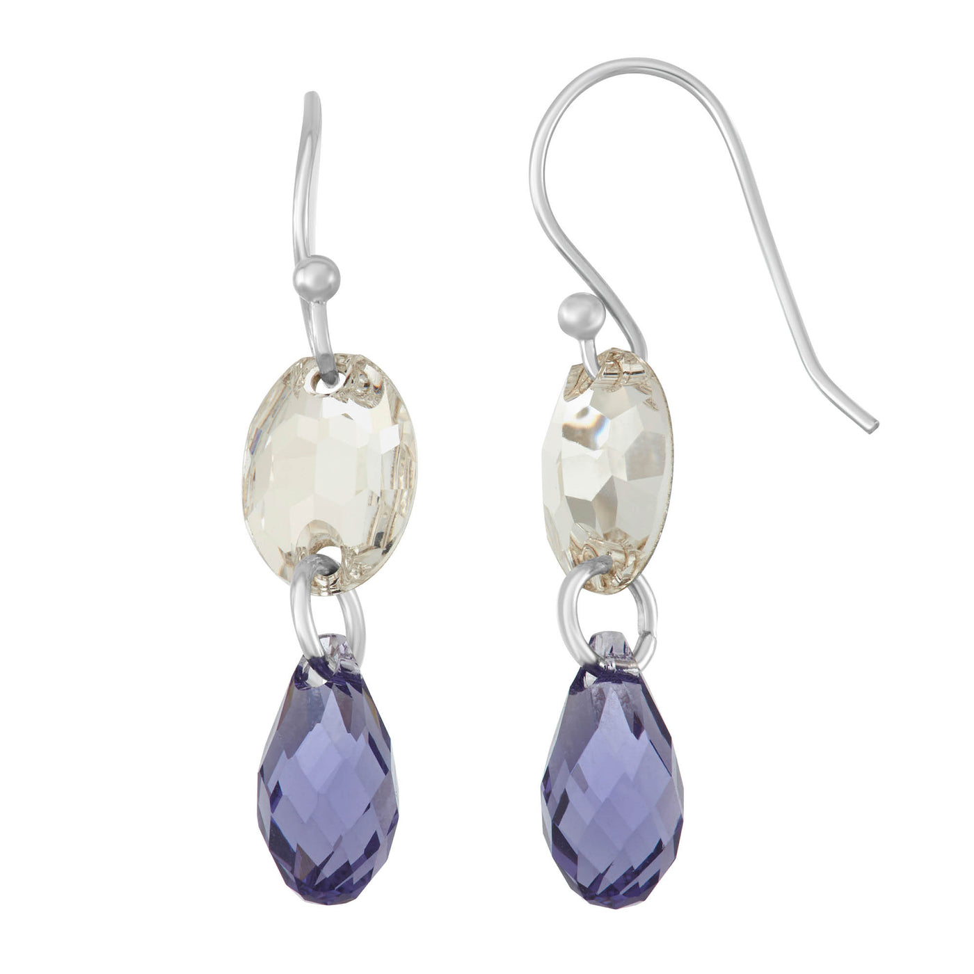 Rebecca Sloane Silver Oval Tear Drop Earring With Purple Crystals