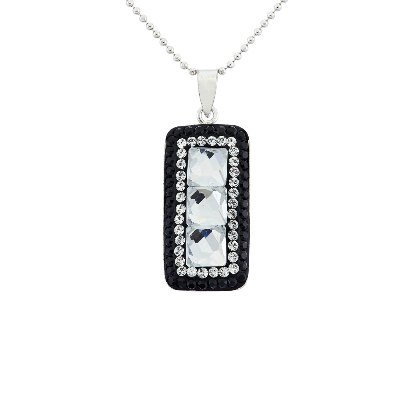 Rebecca Sloane Silver Rectangular Crystal & Black Pave Pendant