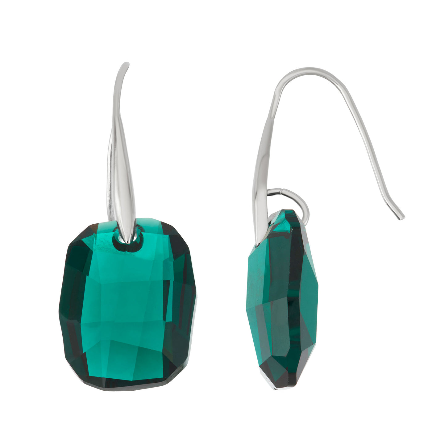 Rebecca Sloane Silver Square Earring With Emerald Crystal