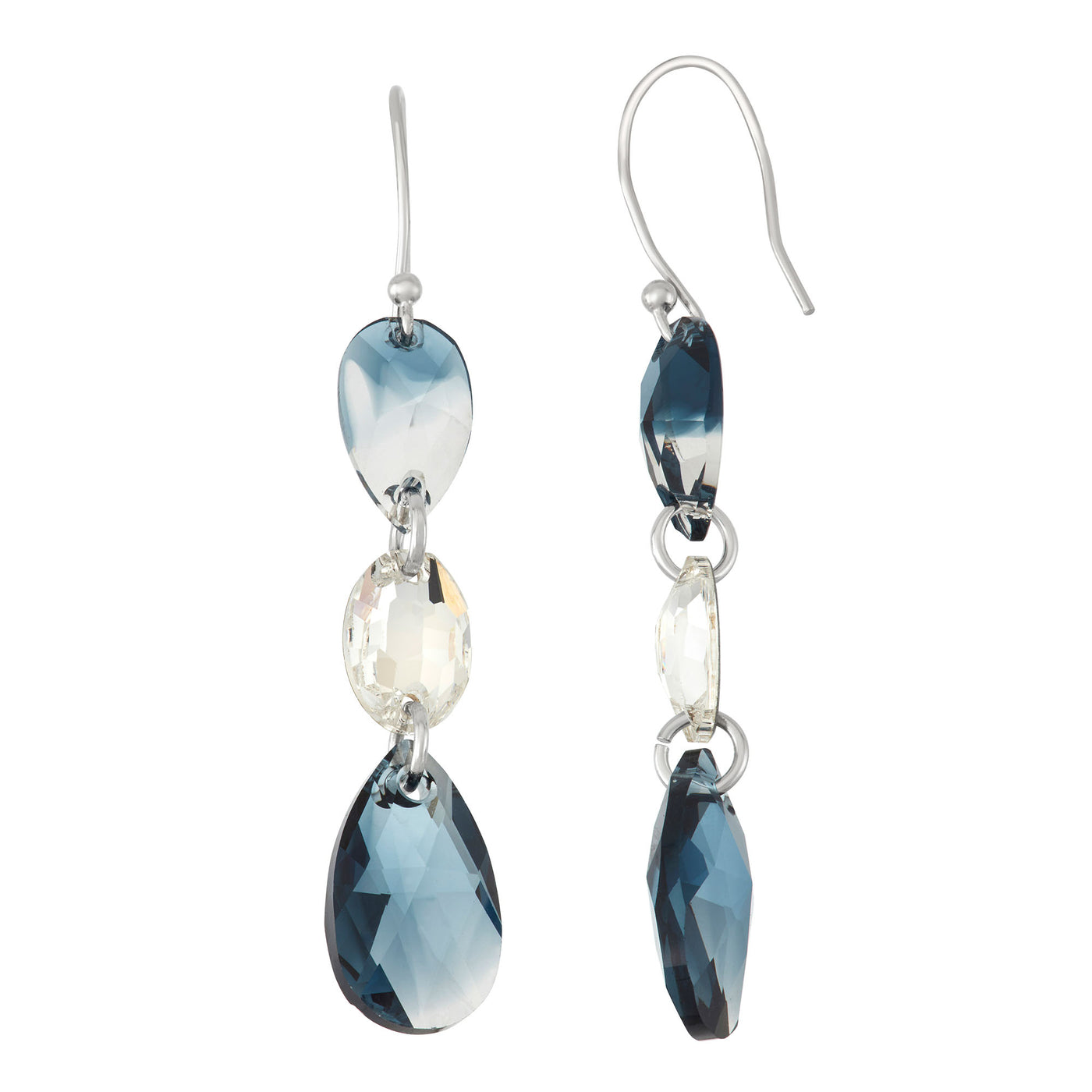 Rebecca Sloane Silver Tear Drop Oval Earring With Blue Crystal