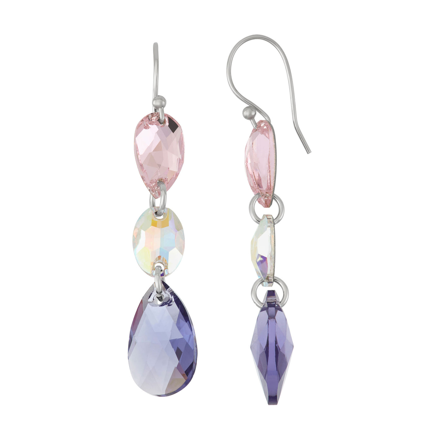 Rebecca Sloane Silver Tear Drop Oval Earring With Purple Crystal