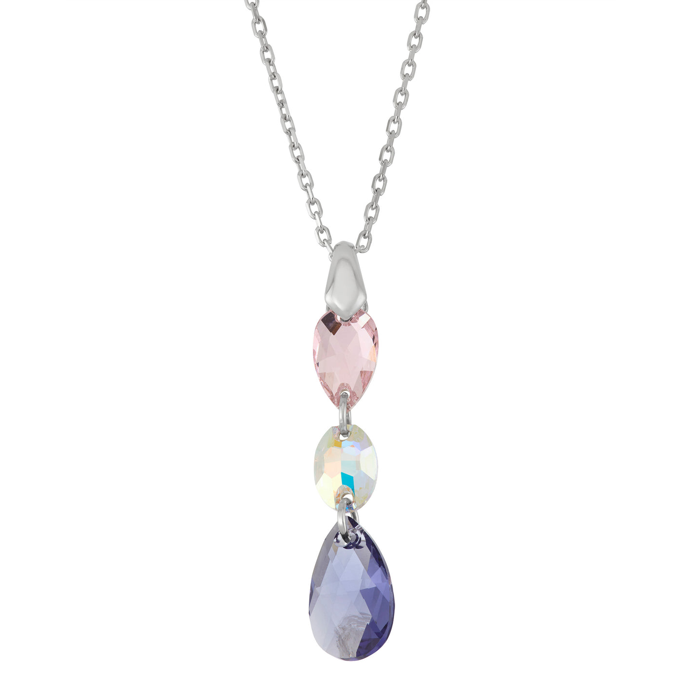 Rebecca Sloane Silver Tear Drop Oval Pendant With Purple Crystal