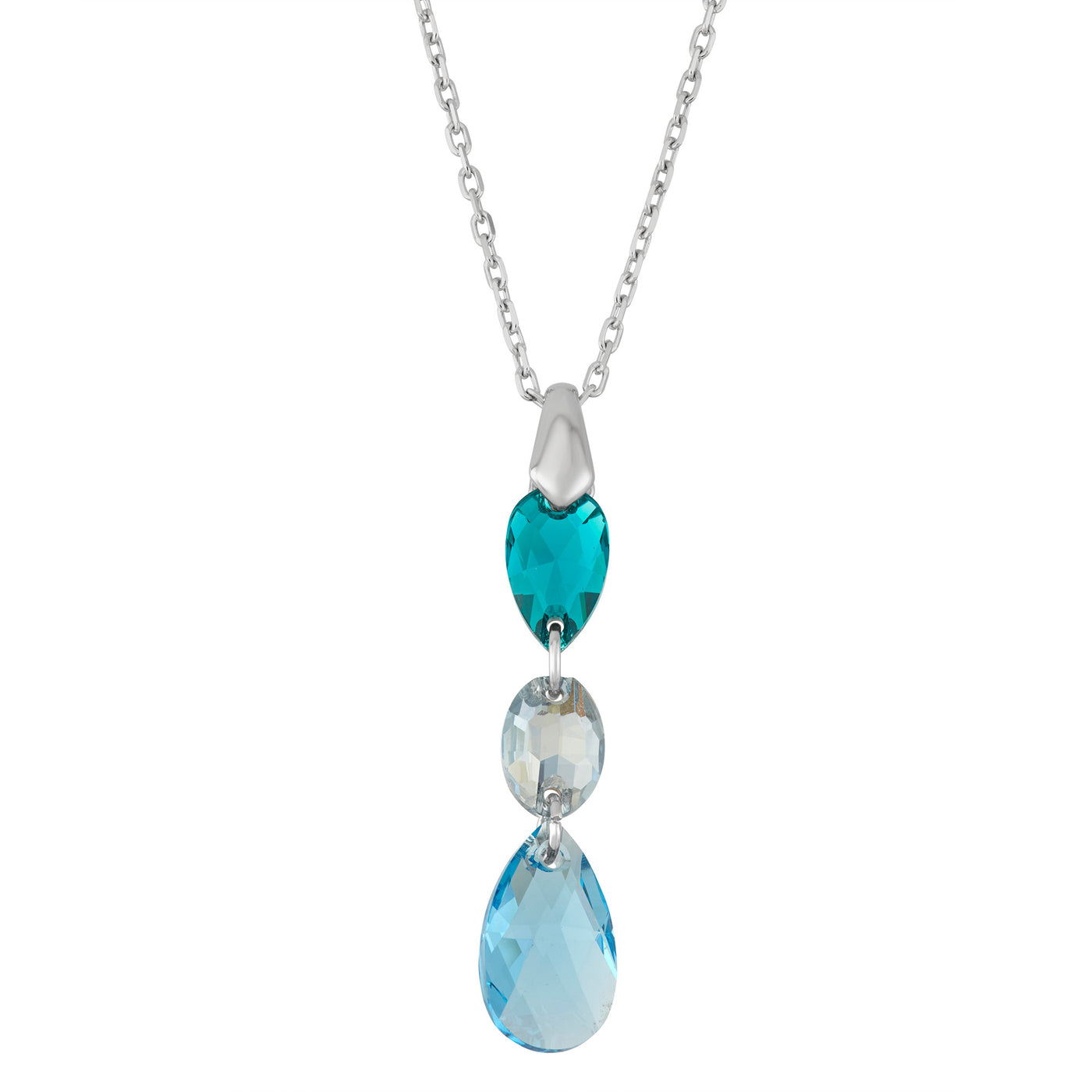Rebecca Sloane Silver Tear Drop Oval Pendant With Aqua Crystal