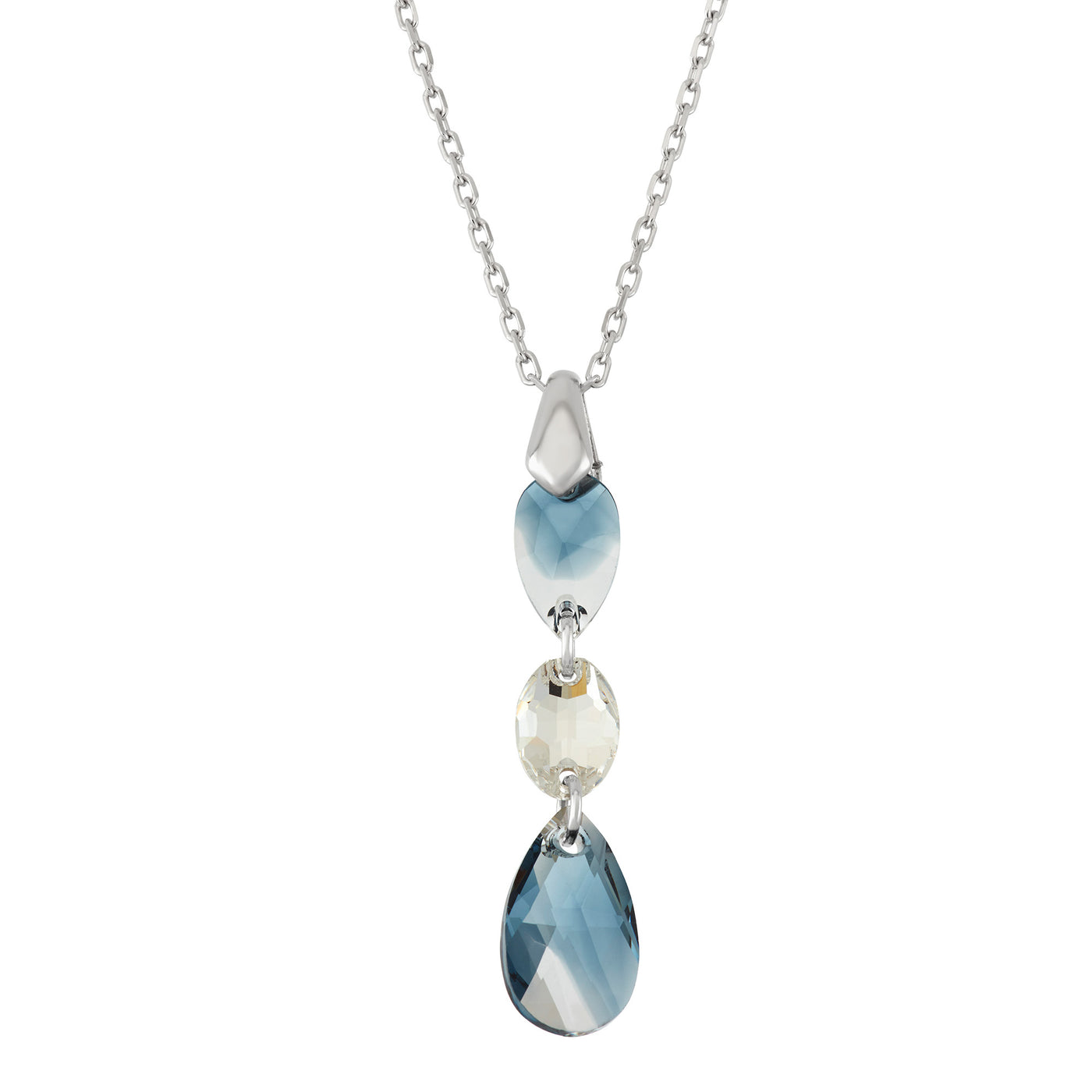 Rebecca Sloane Silver Tear Drop Oval Pendant With Blue Crystal