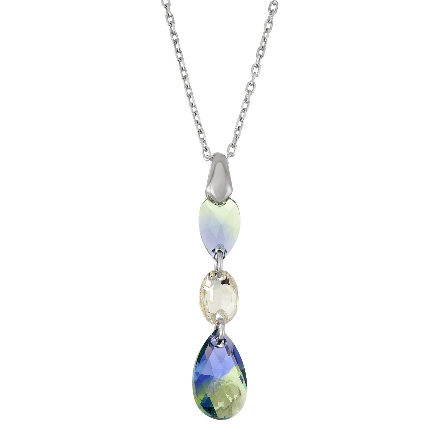 Rebecca Sloane Silver Tear Drop Oval Pendant With Green Crystal