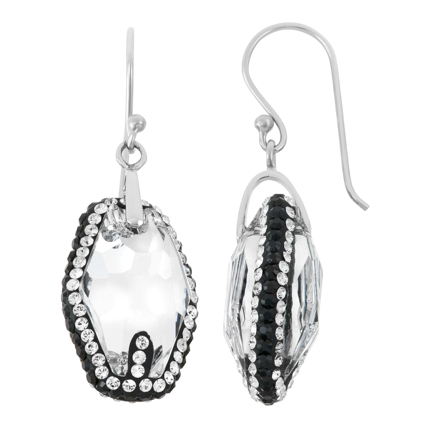 Sterling Silver Clear Crystal With Black Pave Crystal Earring