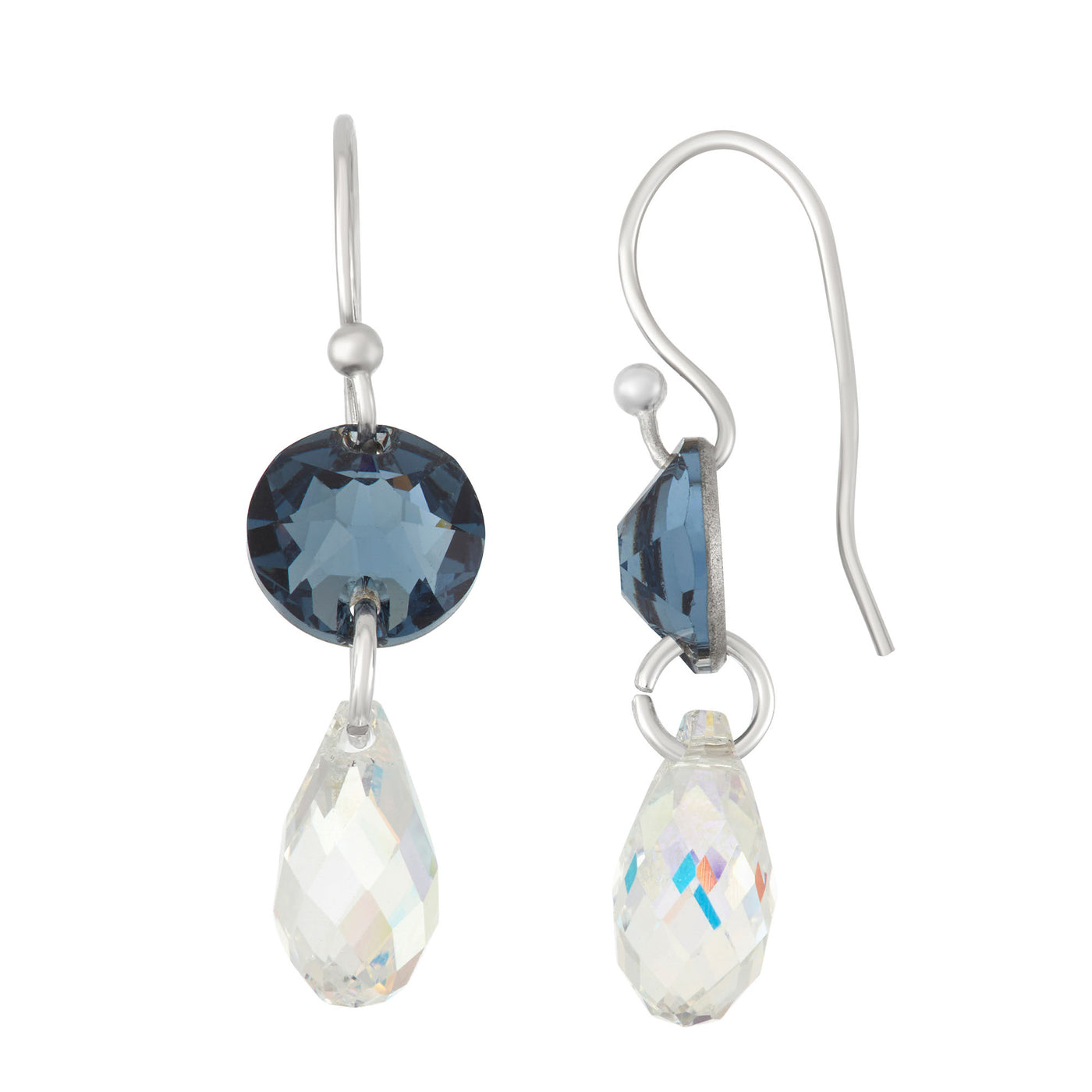 Rebecca Sloane Silver Circle And Pear Drop Blue Crystal Earring
