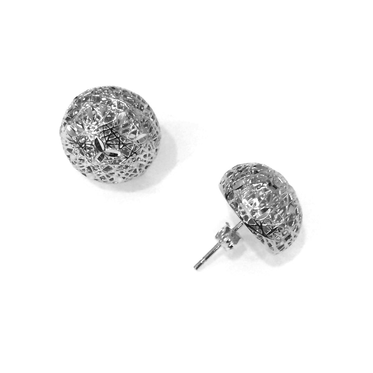 Rebecca Sloane Silver 14mm Diamond Cut 3D Half Ball Earring