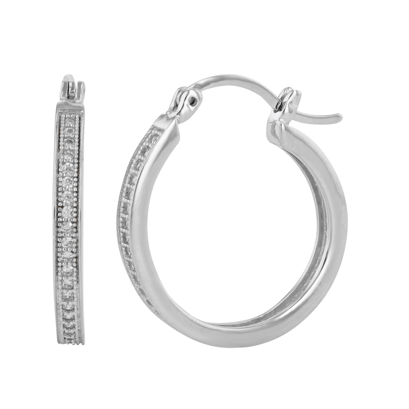 Rebecca Sloane Rhodium Plated Silver 22mm Hoop with White CZ