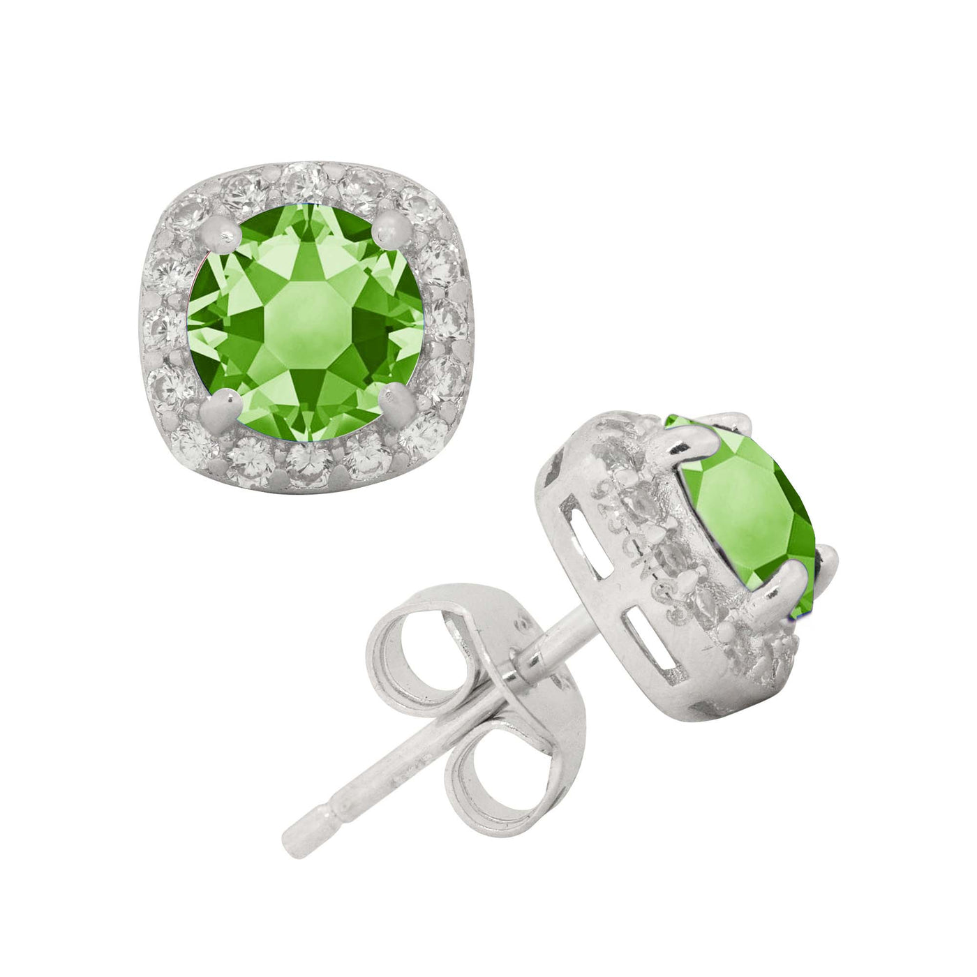 Rebecca Sloane Silver Pave Halo with Peridot Crystal Stud Earring