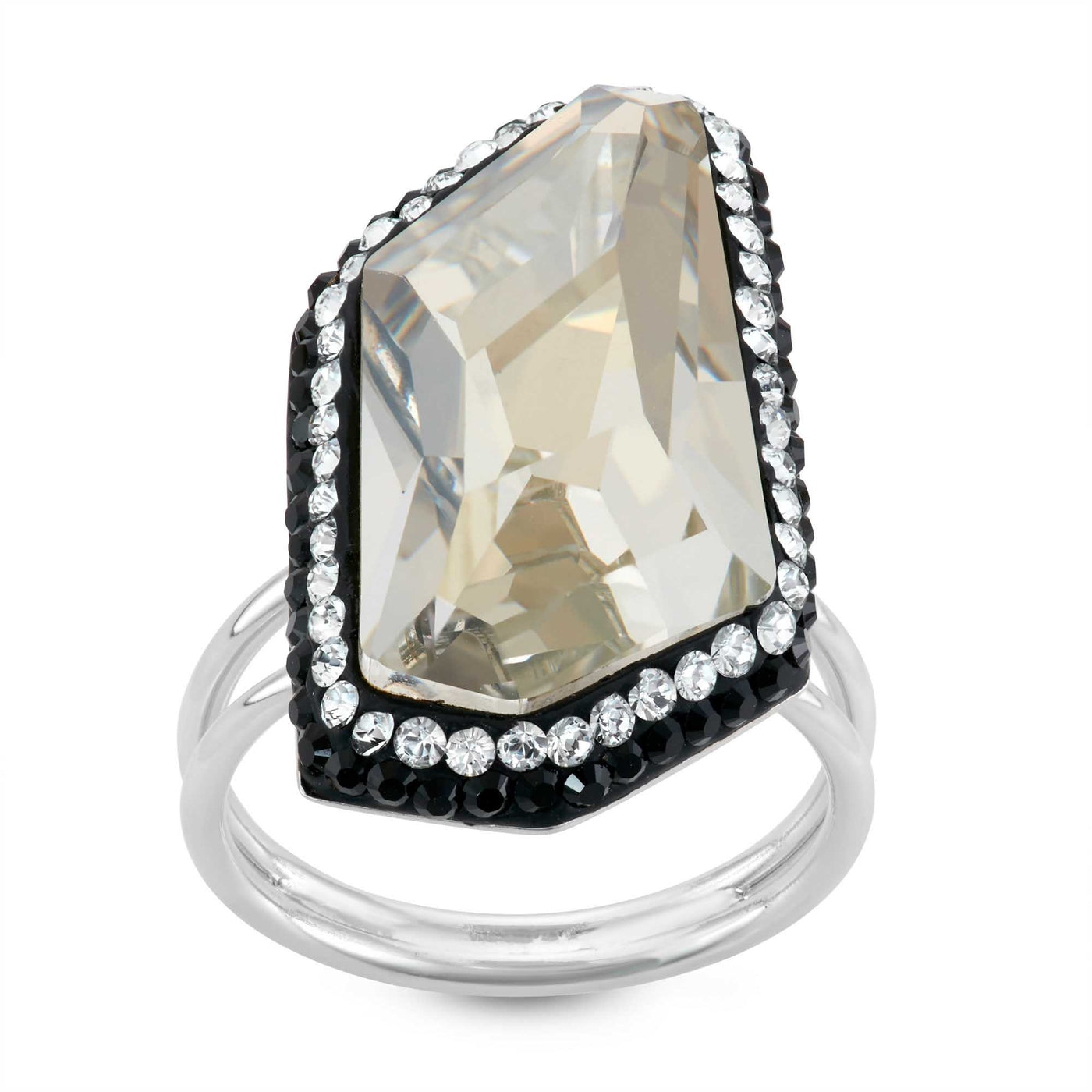 Rebecca Sloane Rhodium Silver Asymmetrical Two-Tone Crystal Ring