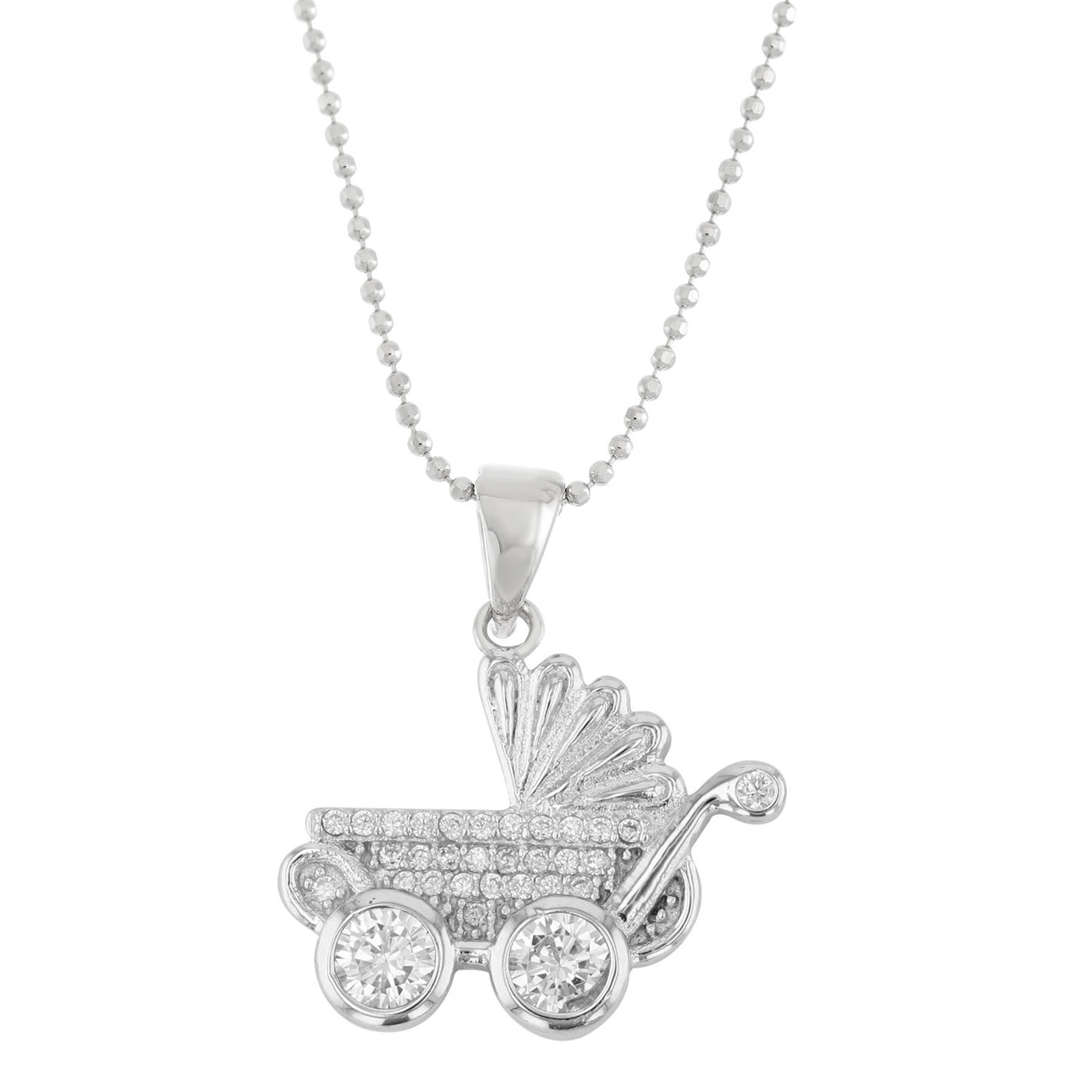 Rebecca Sloane Silver Baby Carriage with CZ Pendant