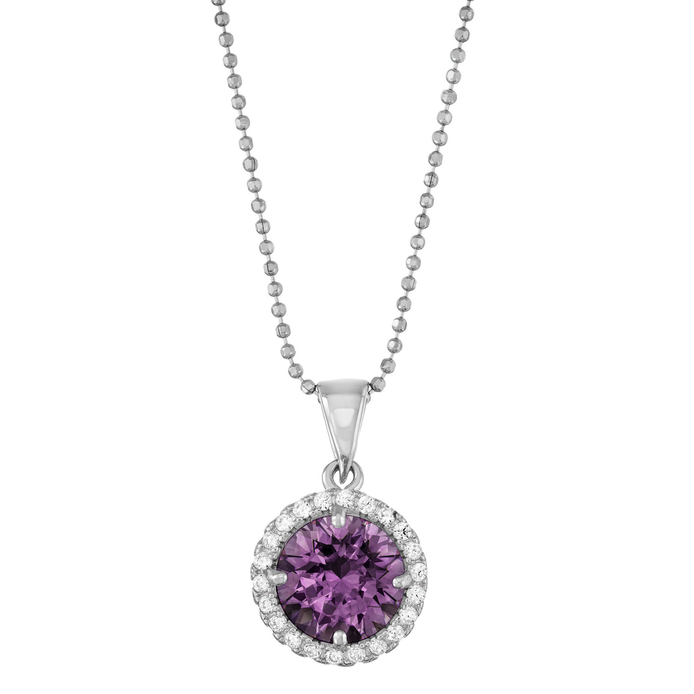 Rebecca Sloane Silver Circle with Faceted Amethyst CZ Pendant