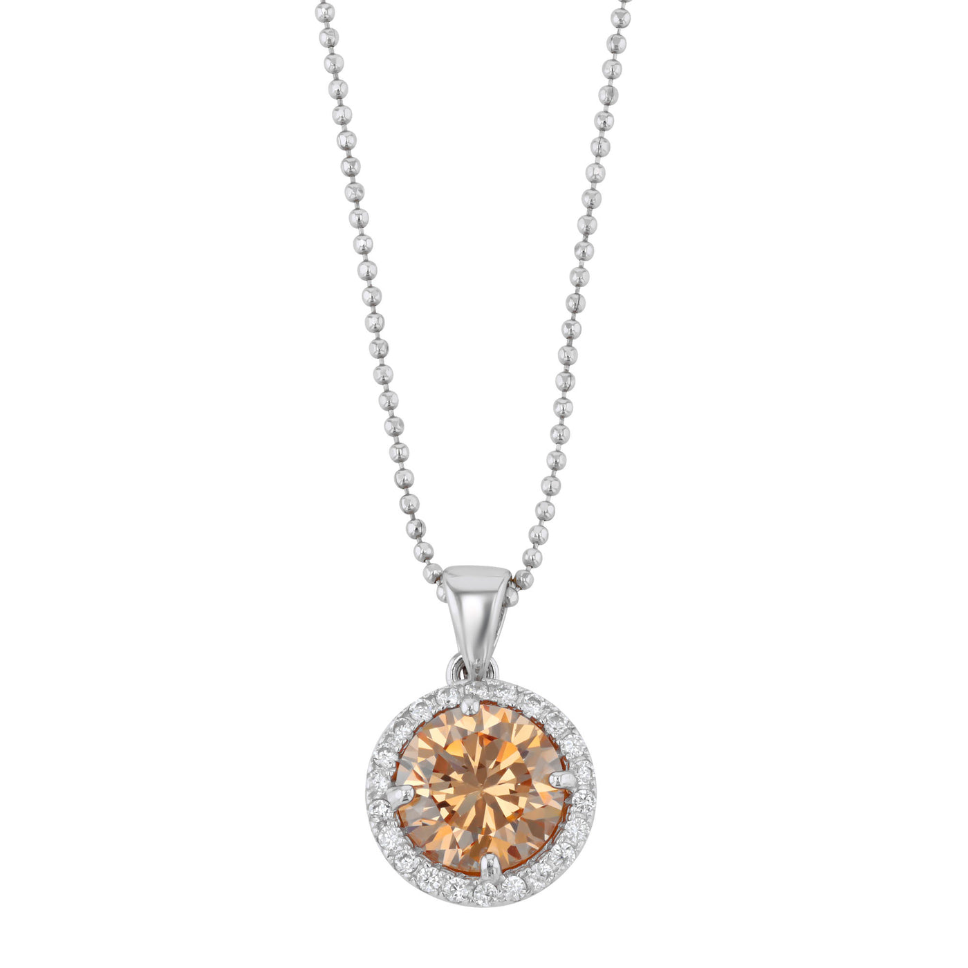 Rebecca Sloane Silver Circle With Faceted Champagne CZ Pendant