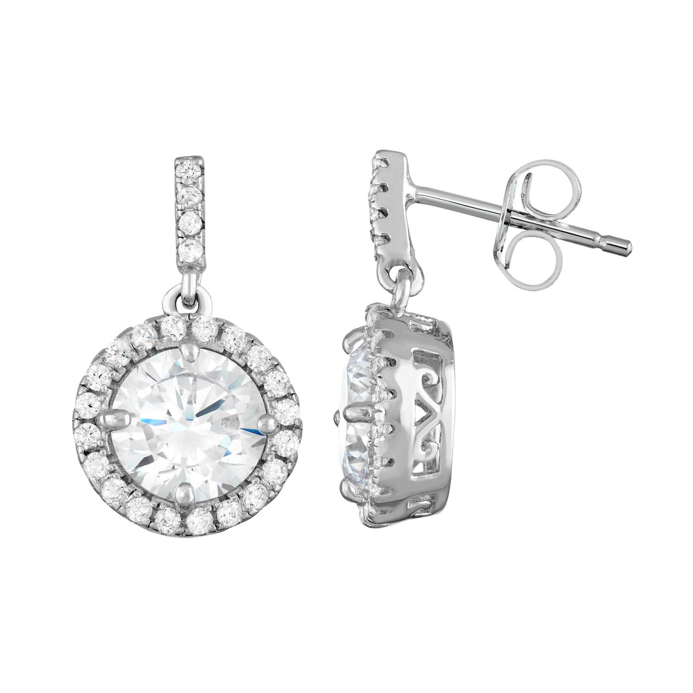 Rebecca Sloane Silver Circle With Faceted White CZ Earrings