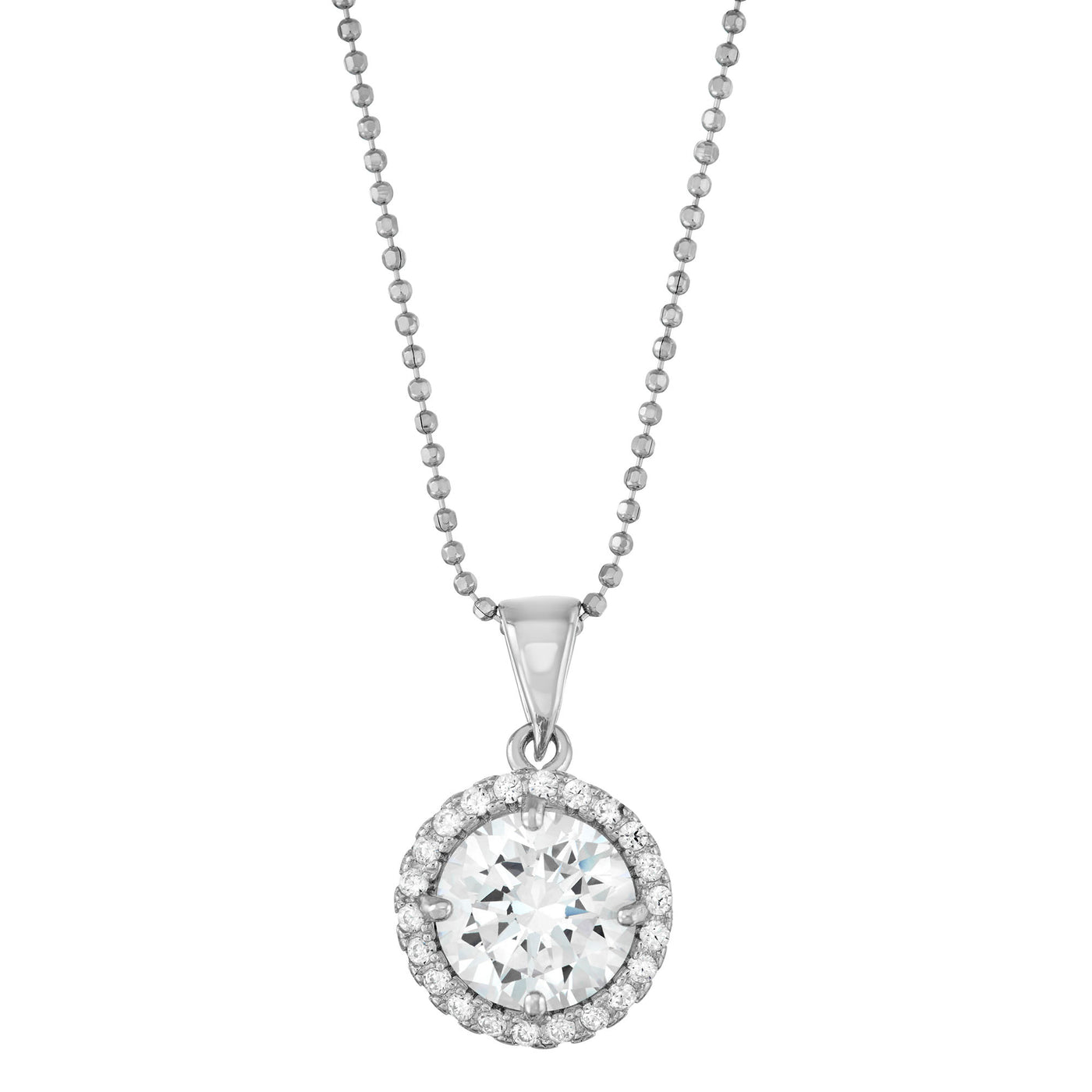 Rebecca Sloane Silver Circle With CZ And Faceted White CZ Pendant