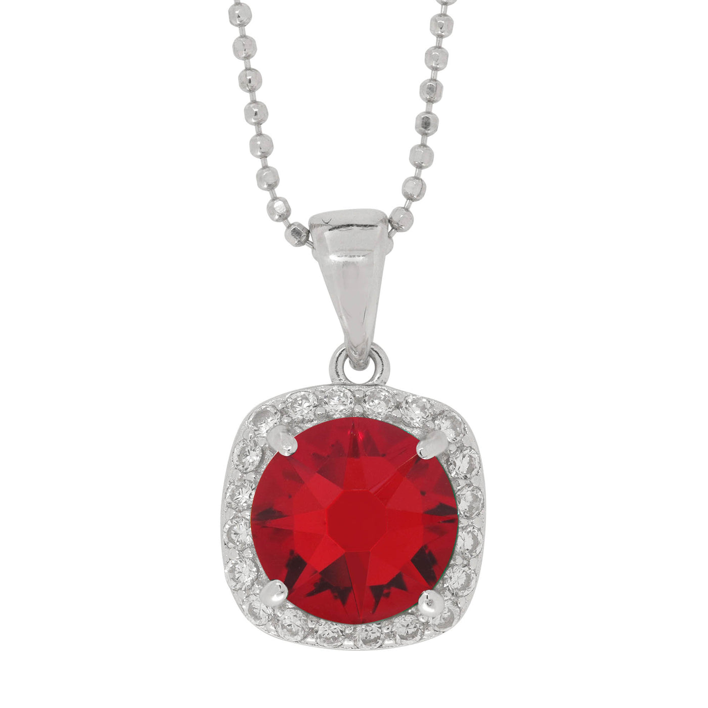 Rebecca Sloane Silver Pave Halo with Light Siam Crystal Pendant