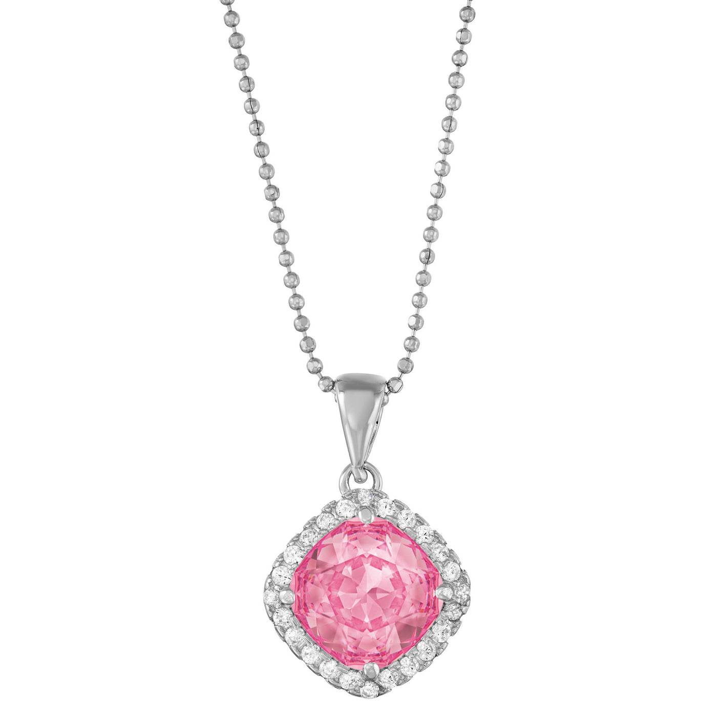Rebecca Sloane Silver Cushion with Faceted Pink CZ Pendant
