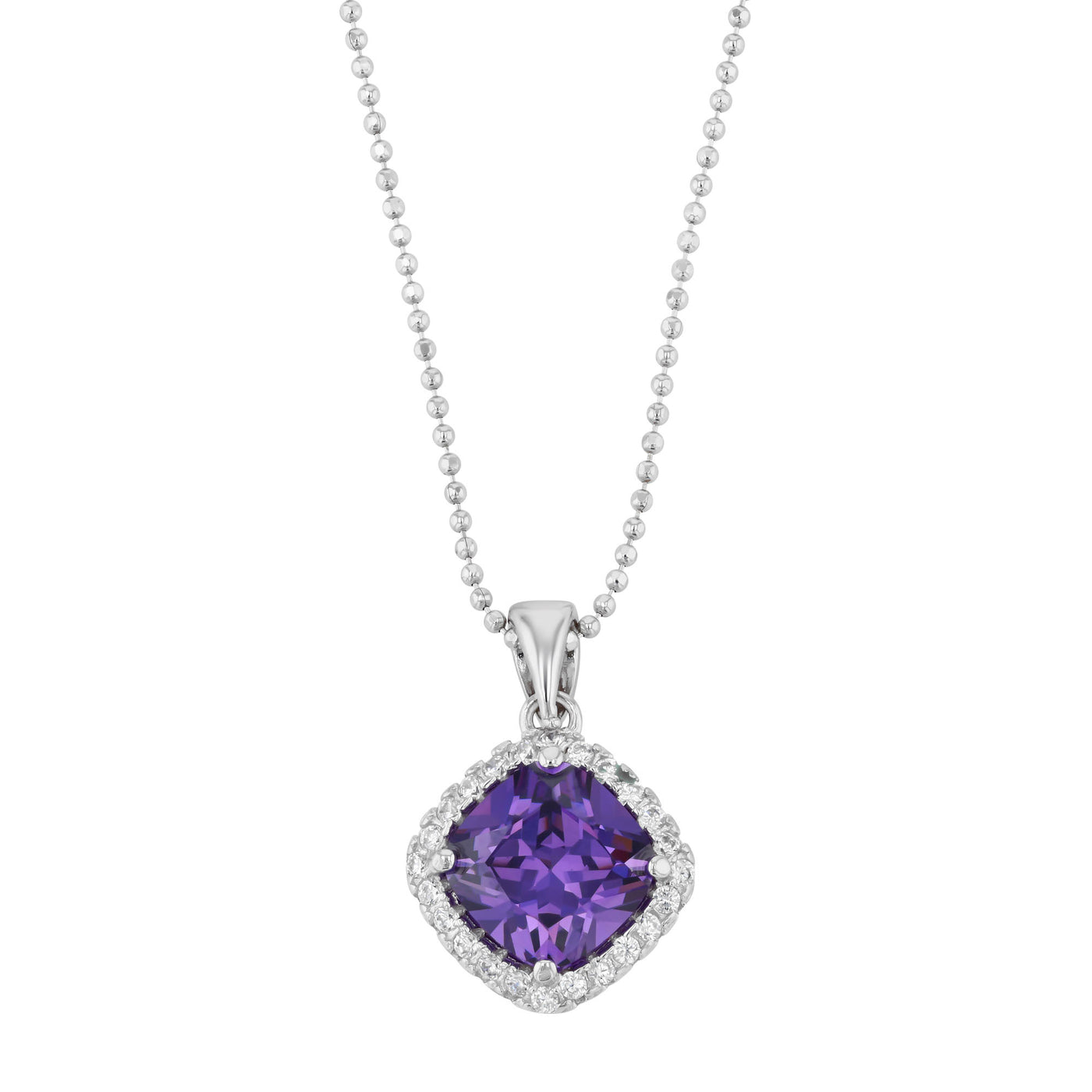 Rebecca Sloane Silver Cushion Pendant With Faceted Amethyst CZ