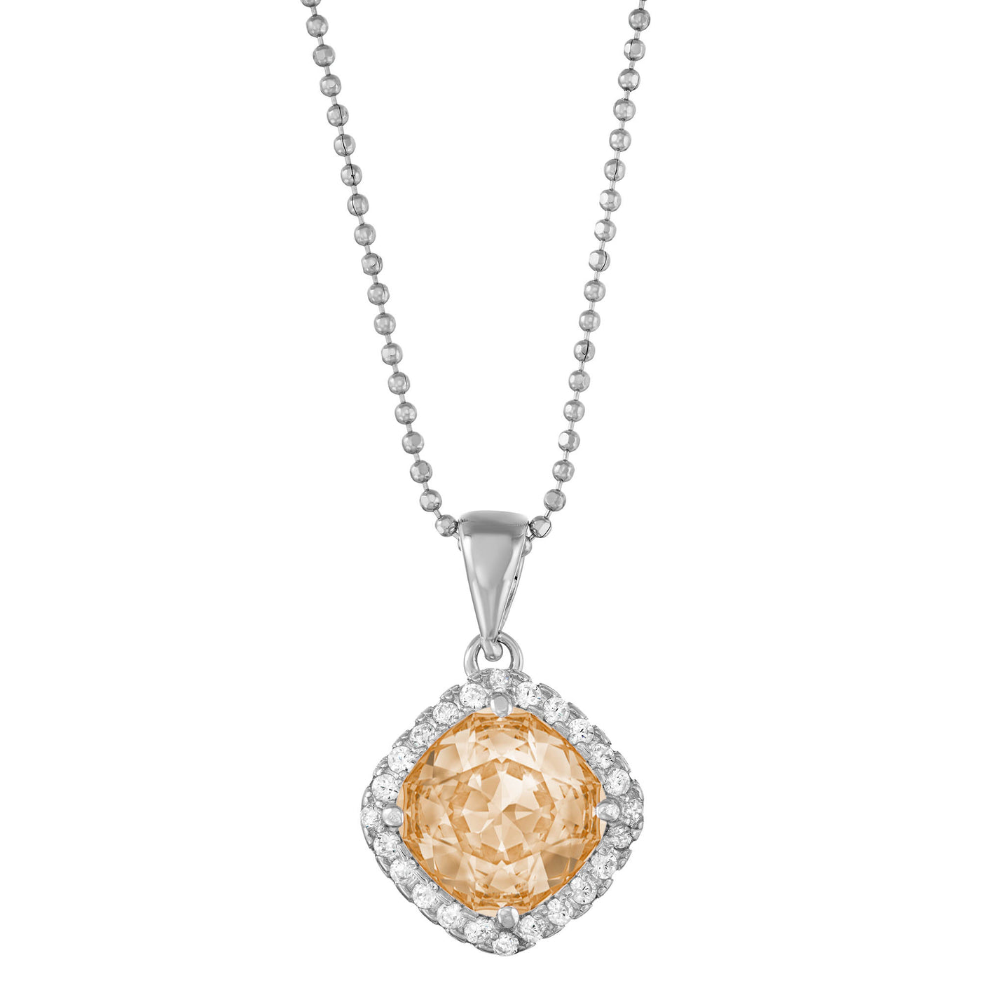 Rebecca Sloane Silver Cushion with Faceted Champagne CZ Pendant