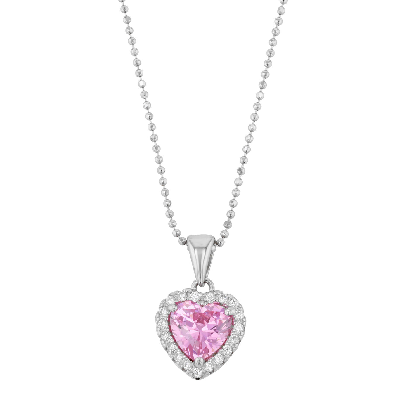 Rebecca Sloane Silver Heart With CZ And Faceted Pink CZ Pendant