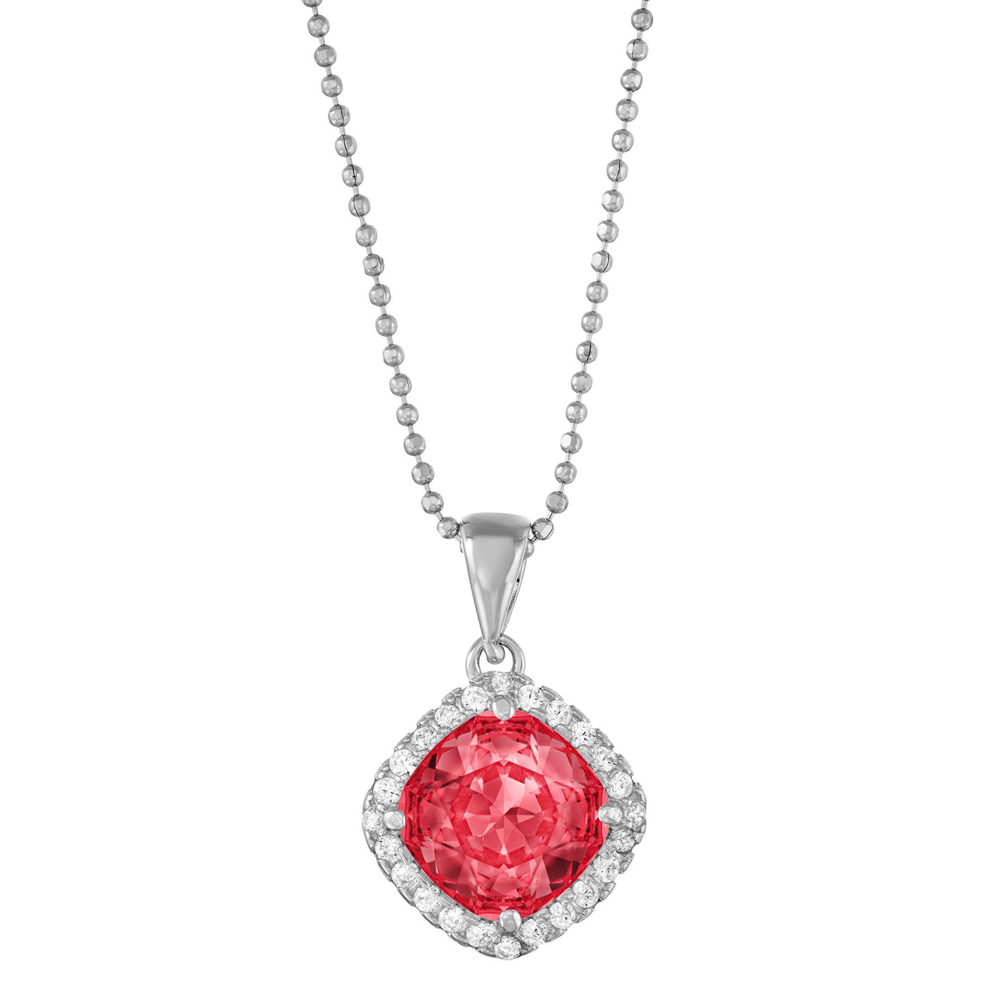 Rebecca Sloane Silver Cushion with Faceted Ruby CZ Pendant