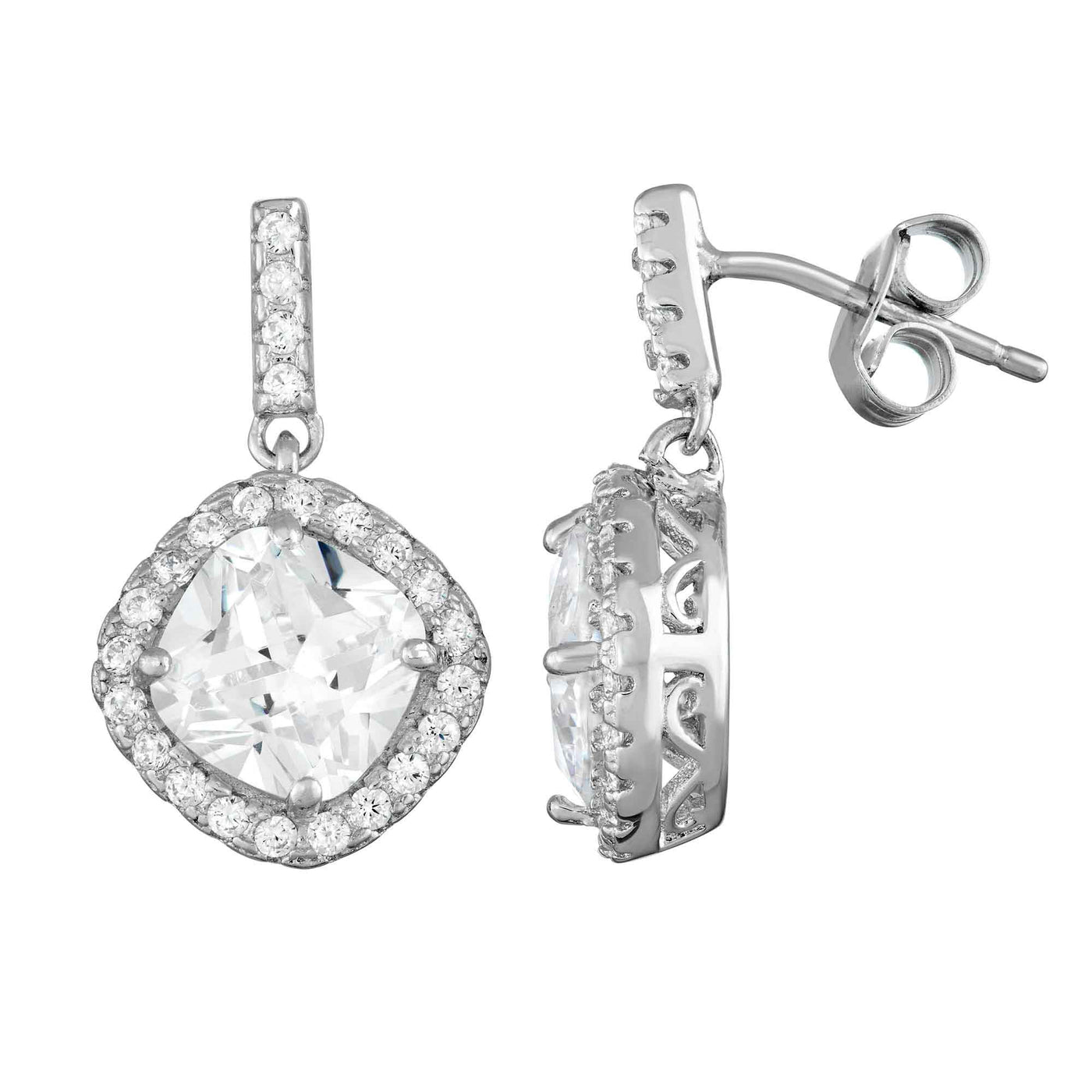 Rebecca Sloane Silver Cushion Earrings With Faceted White CZ
