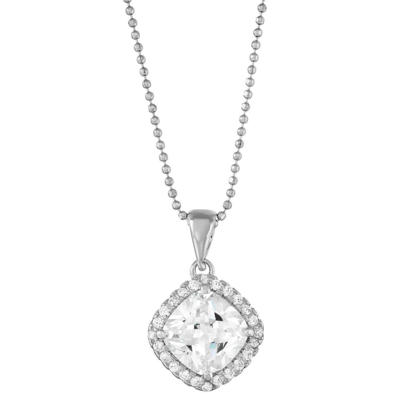 Rebecca Sloane Silver Cushion Pendant With Faceted White CZ