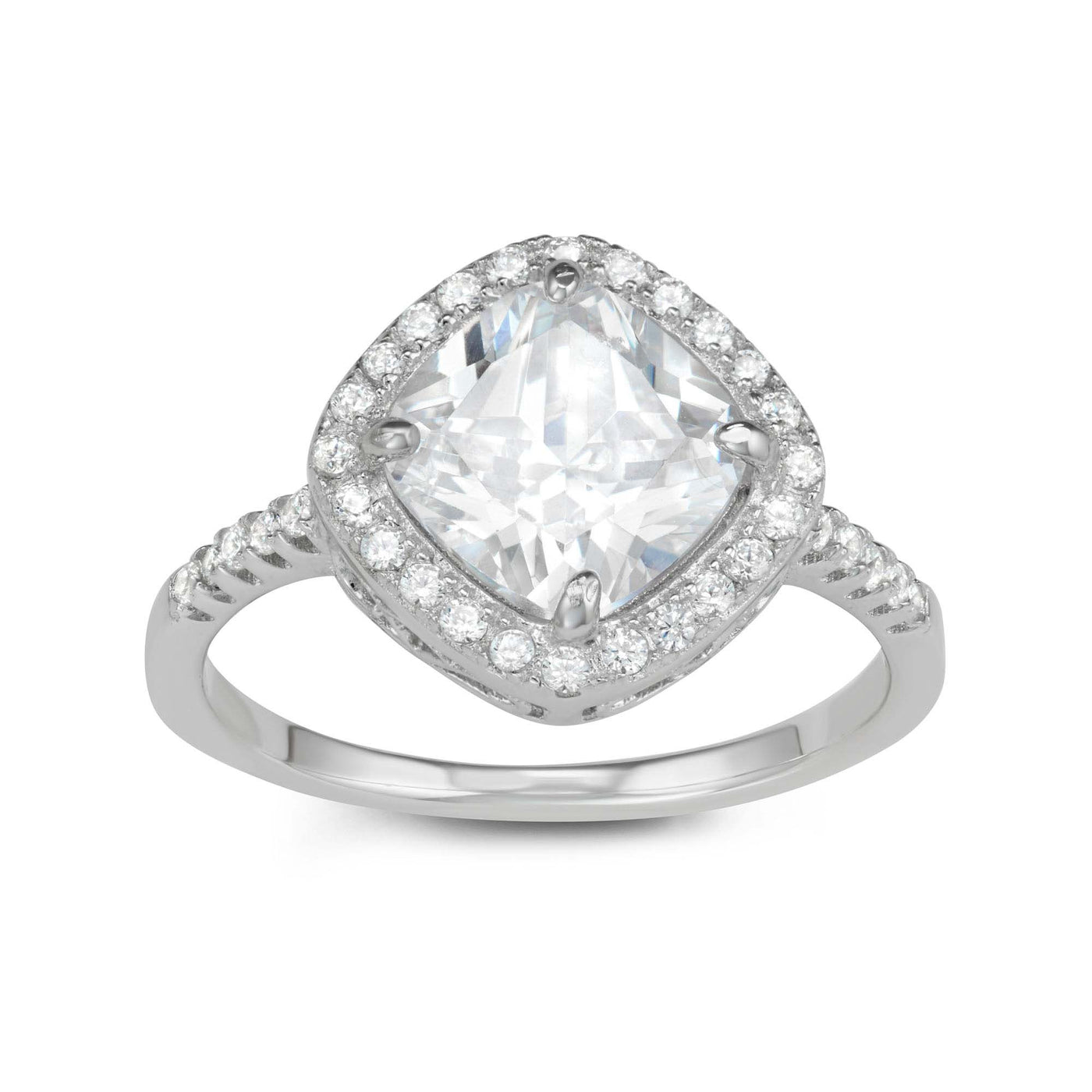 Rebecca Sloane Silver Cushion Ring With Faceted White CZ