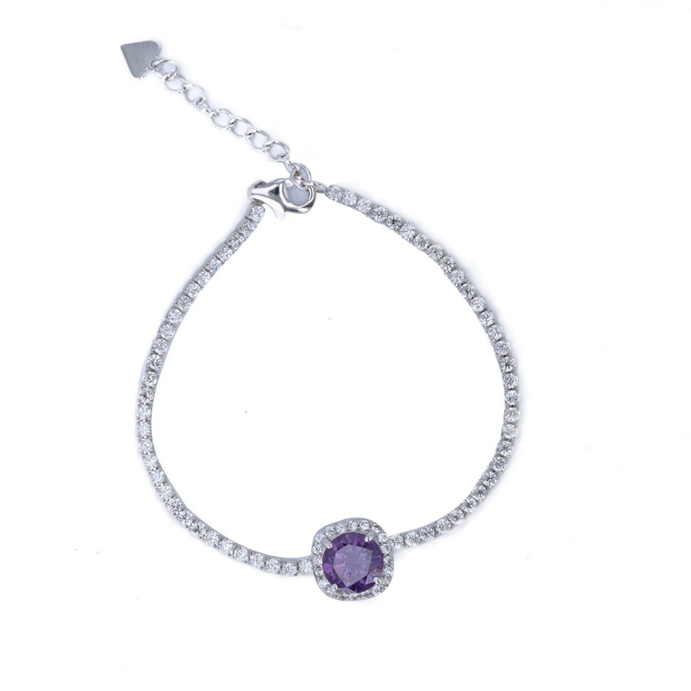 Rebecca Sloane Silver Bracelet With Princess Amethyst CZ  Halo