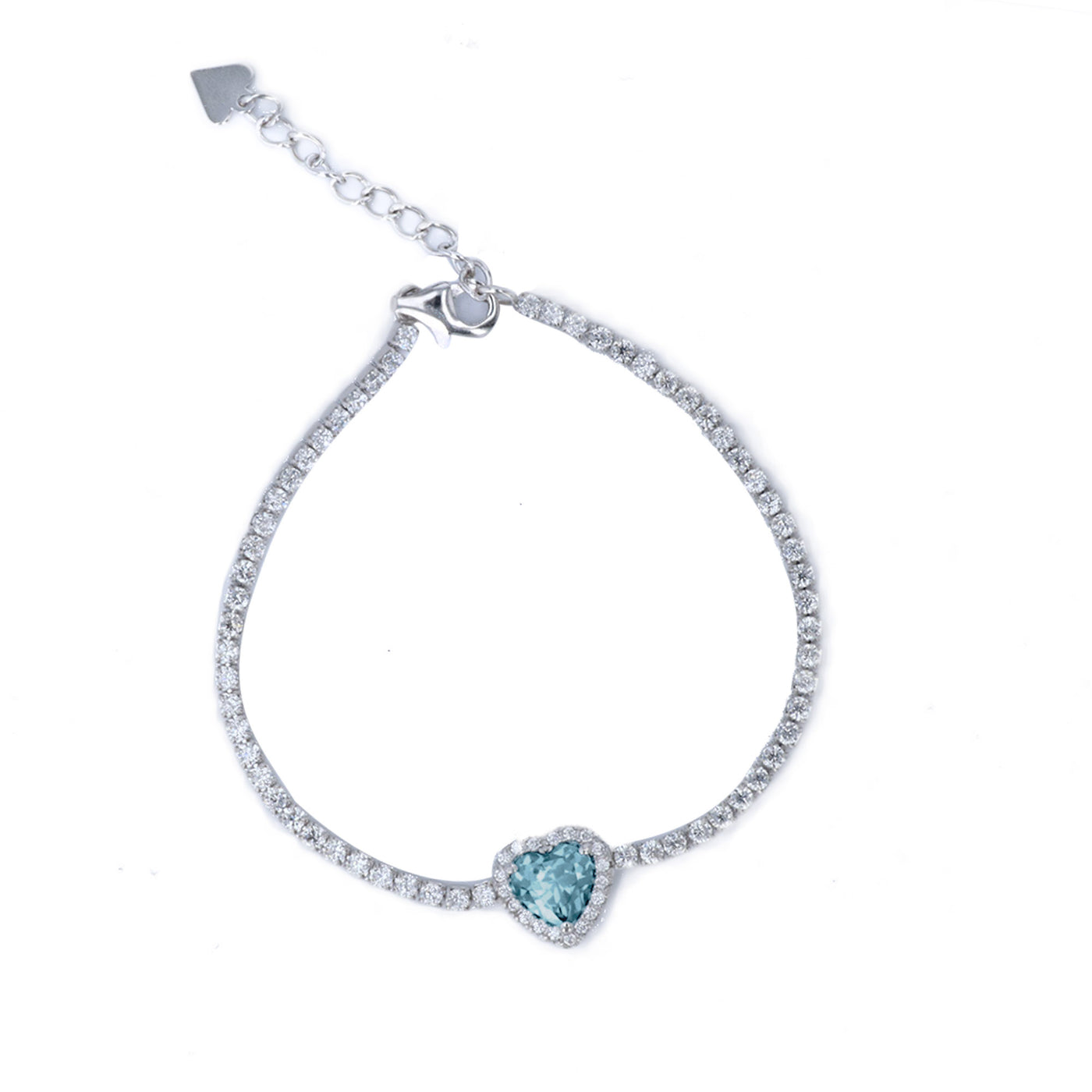 Rebecca Sloane Silver CZ Bracelet With Blue Topaz CZ Heart Halo