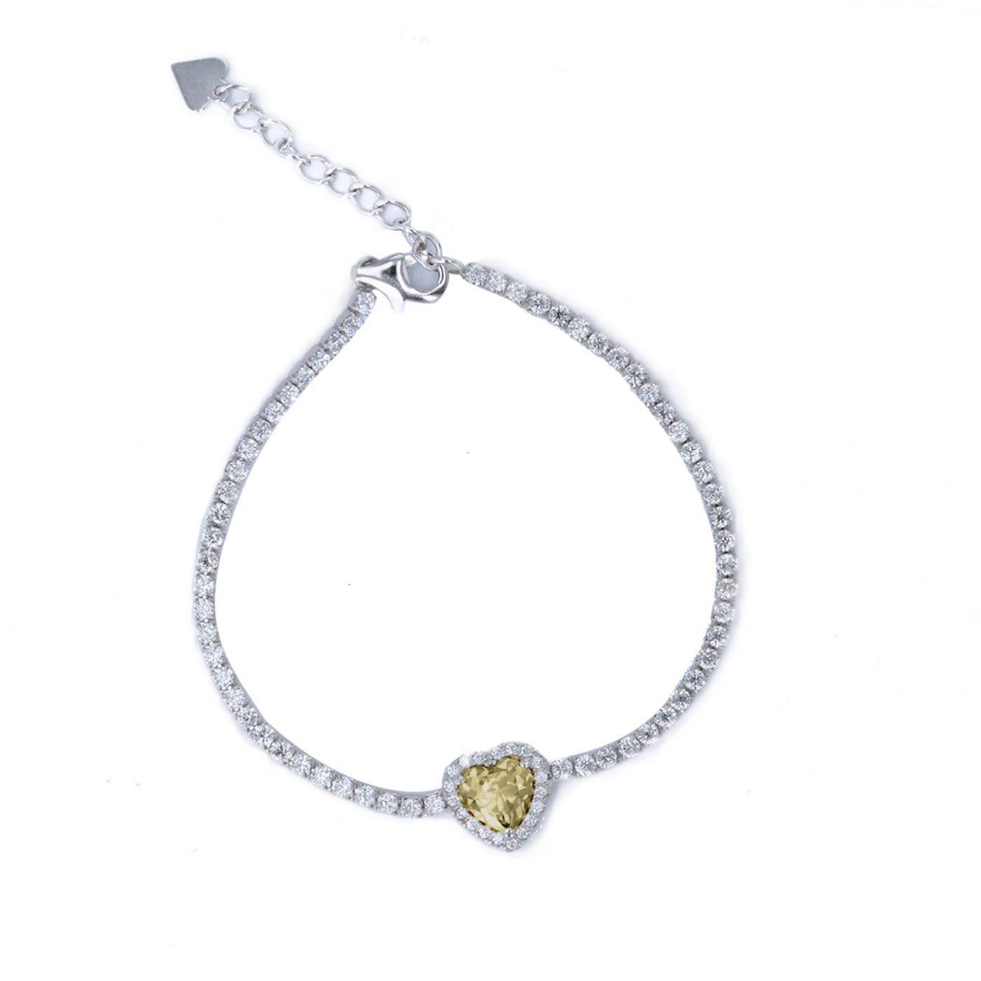 Rebecca Sloane Silver CZ Bracelet With Champagne CZ Heart Halo