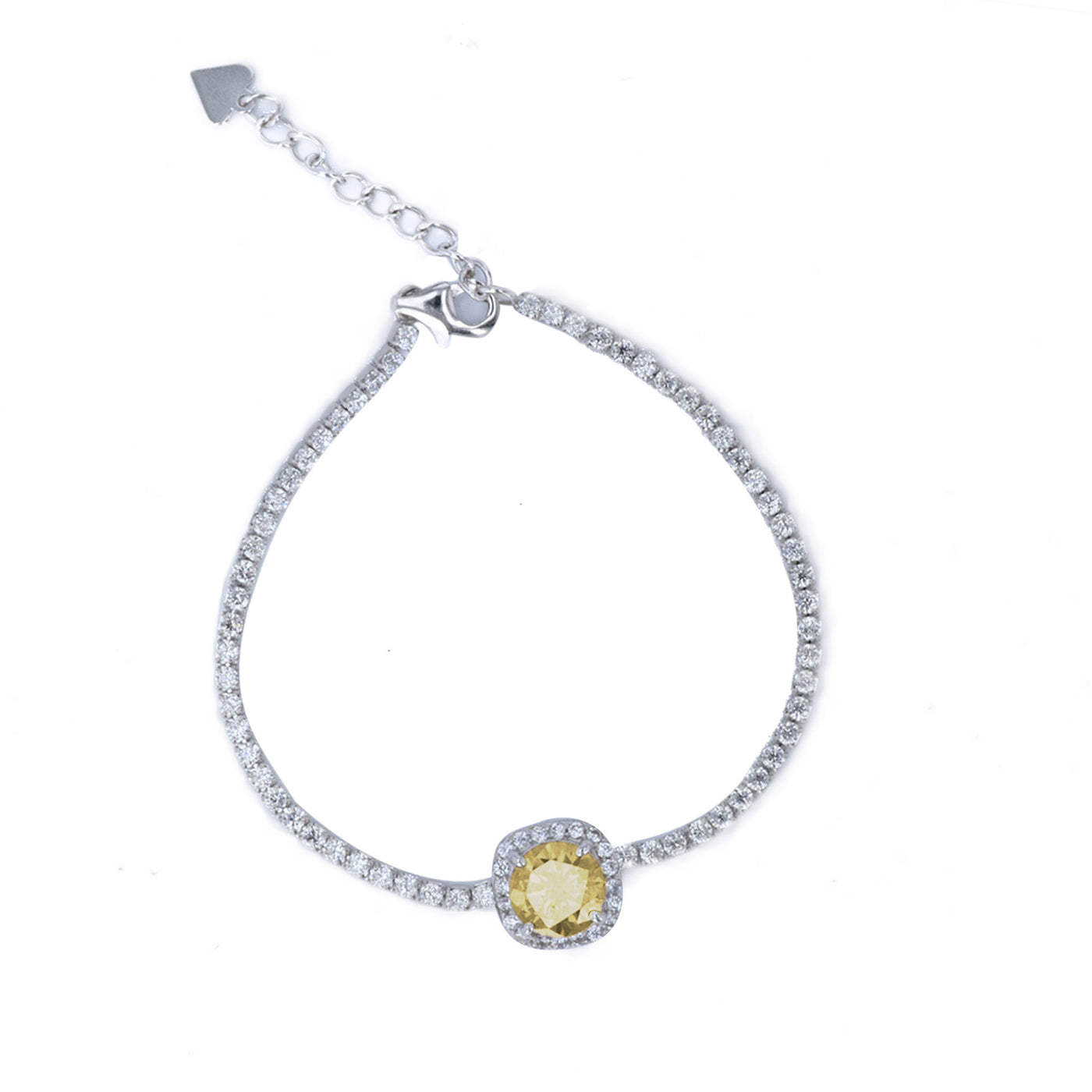 Rebecca Sloane Silver Bracelet With Princess Champagne CZ  Halo