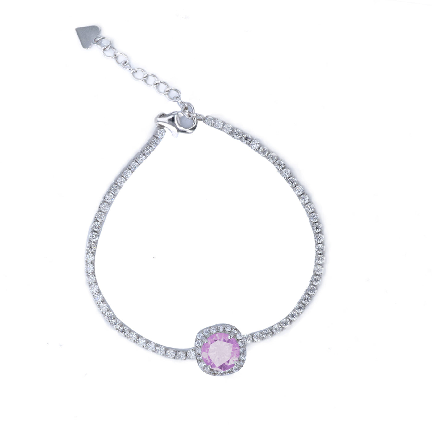 Rebecca Sloane Silver Bracelet With Princess Lavender CZ  Halo