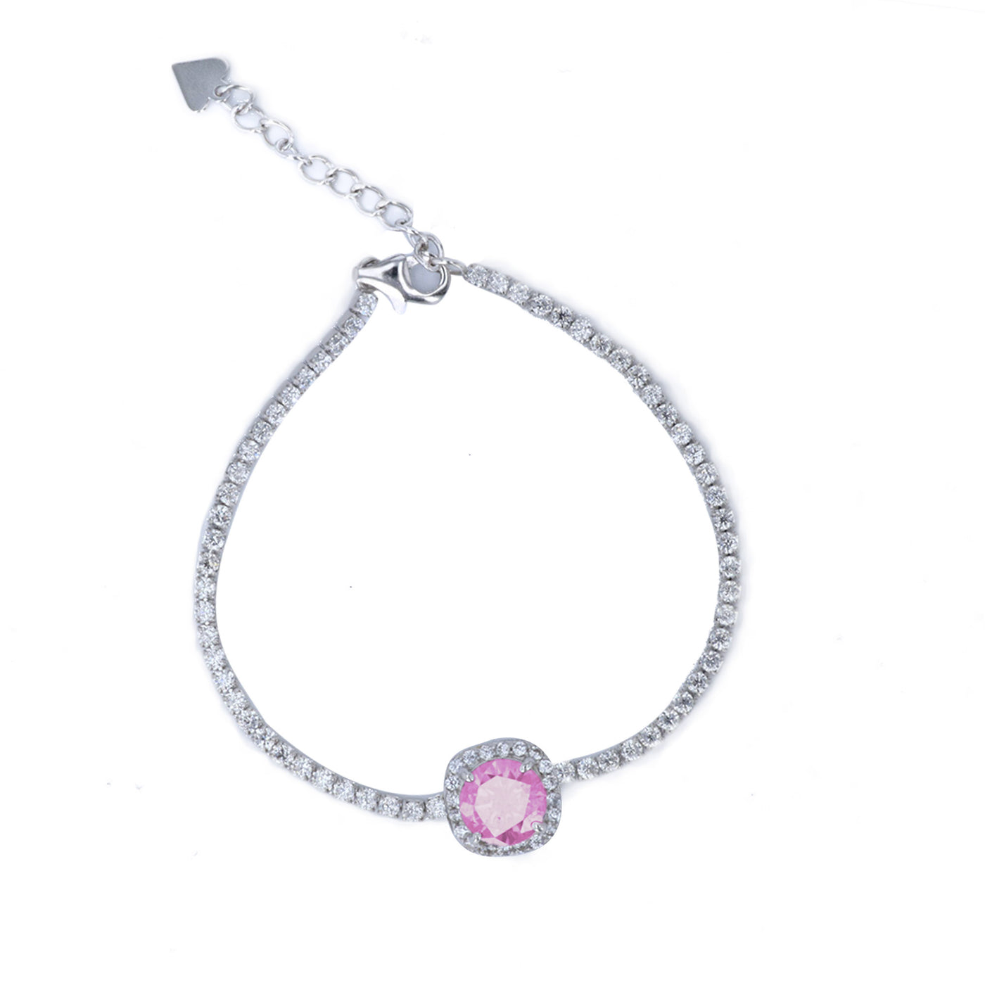Rebecca Sloane Silver CZ Bracelet With Pink CZ Princess Set Halo