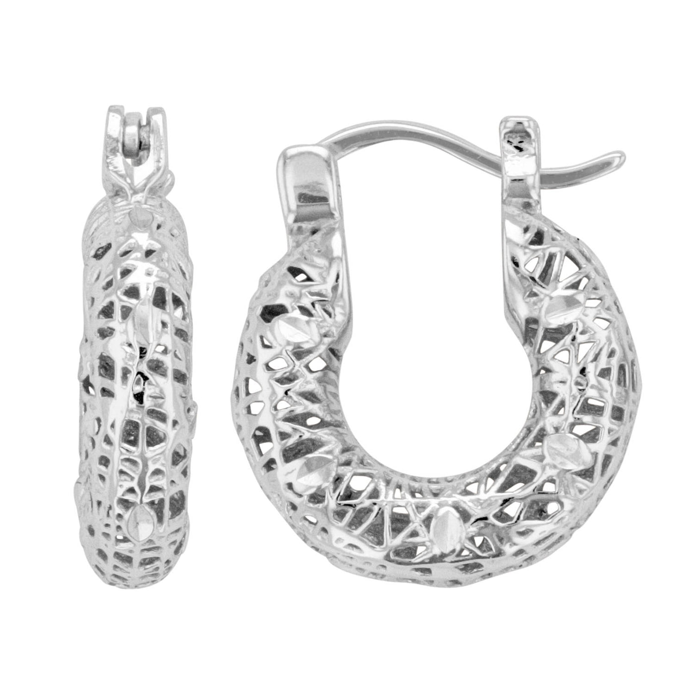 Rebecca Sloane Sterling Silver 4X15mm Diamond Cut 3D Hoop Earring