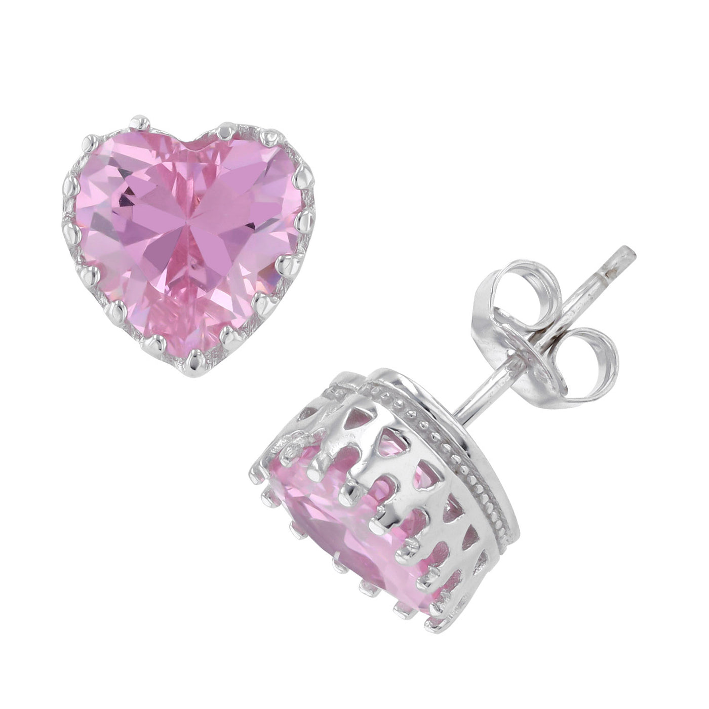 Rebecca Sloane Sterling Silver Heart Pink Cz Stud Earring