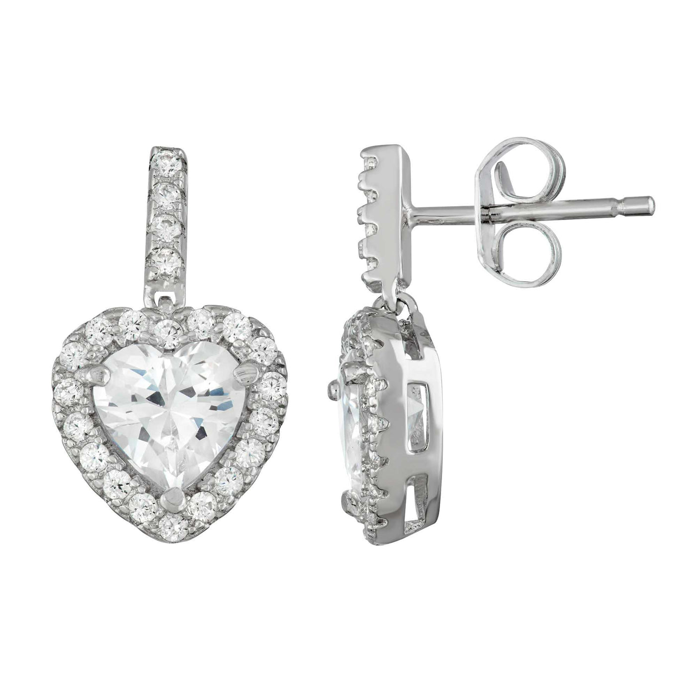 Rebecca Sloane Silver Heart With CZ And Faceted White CZ Earrings