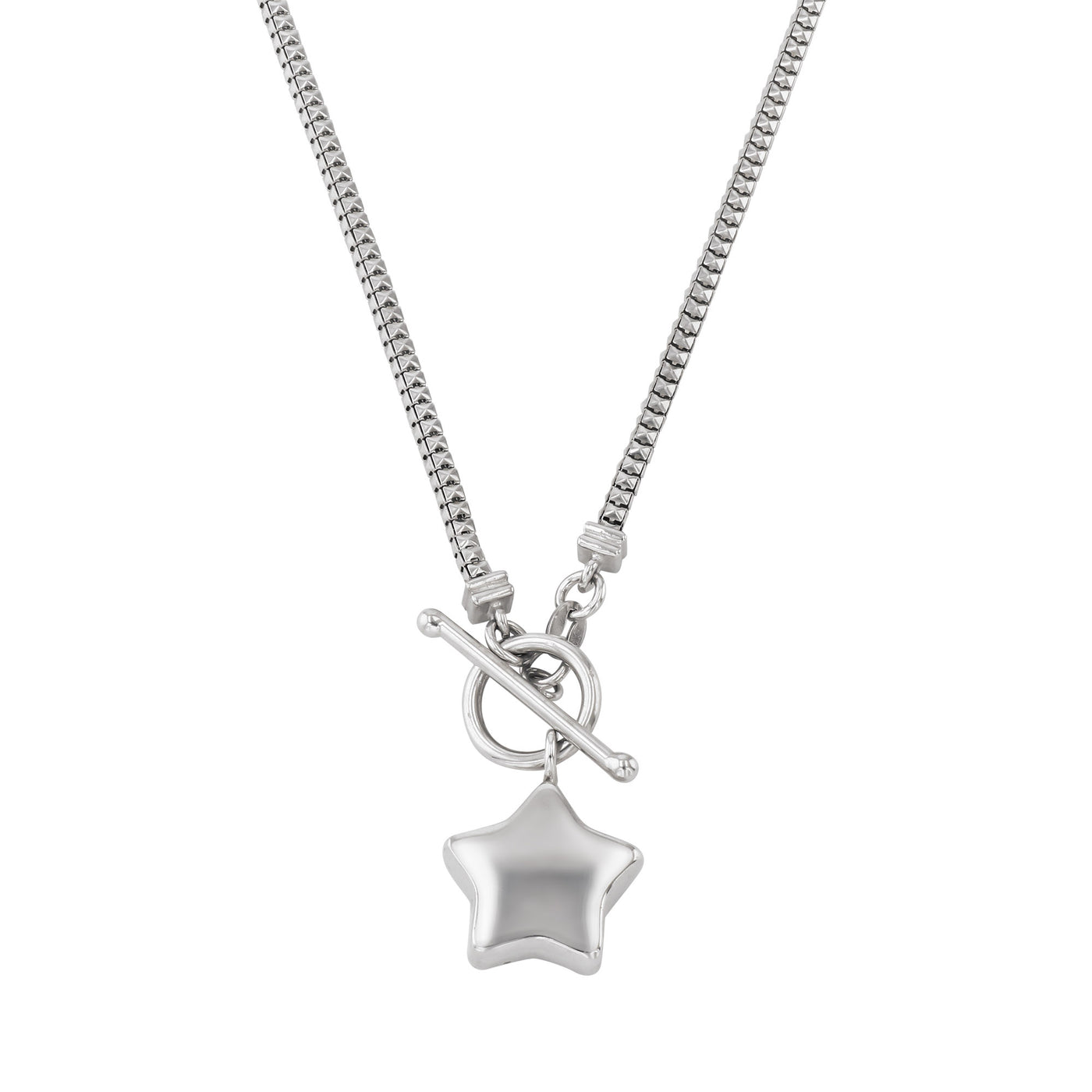 Rebecca Sloane Rhodium Silver Box Chain Star Charm Bracelet